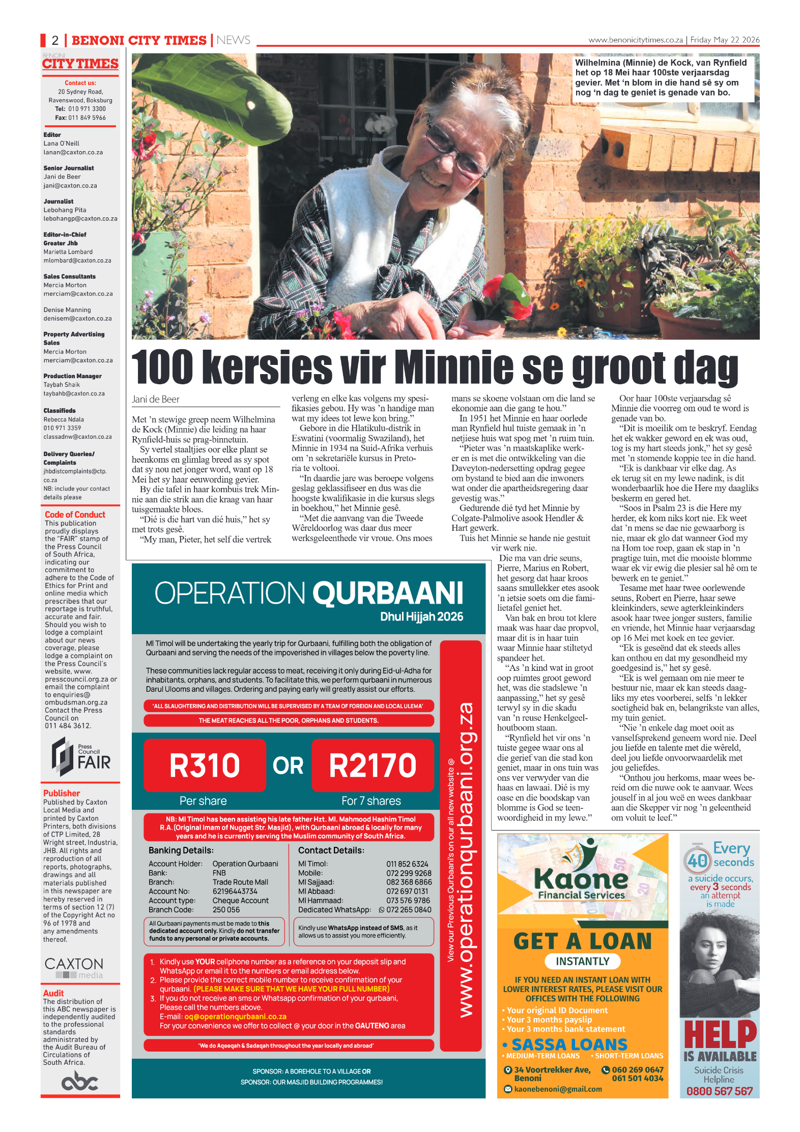 Benoni City Times 22 May 2026 page 2