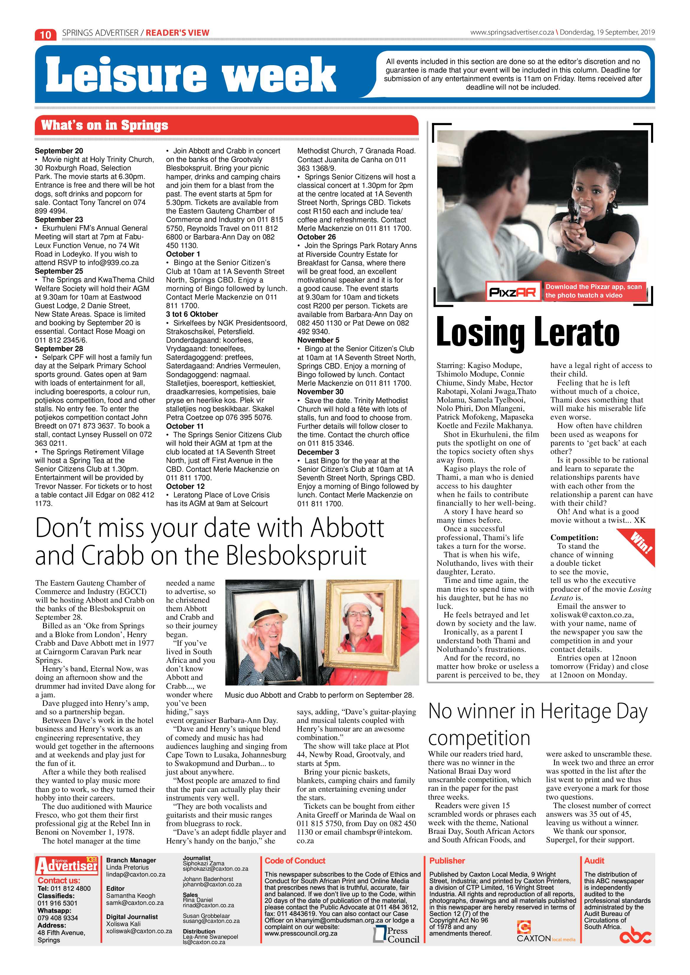 Spring Advertiser 19 September 2019 page 10