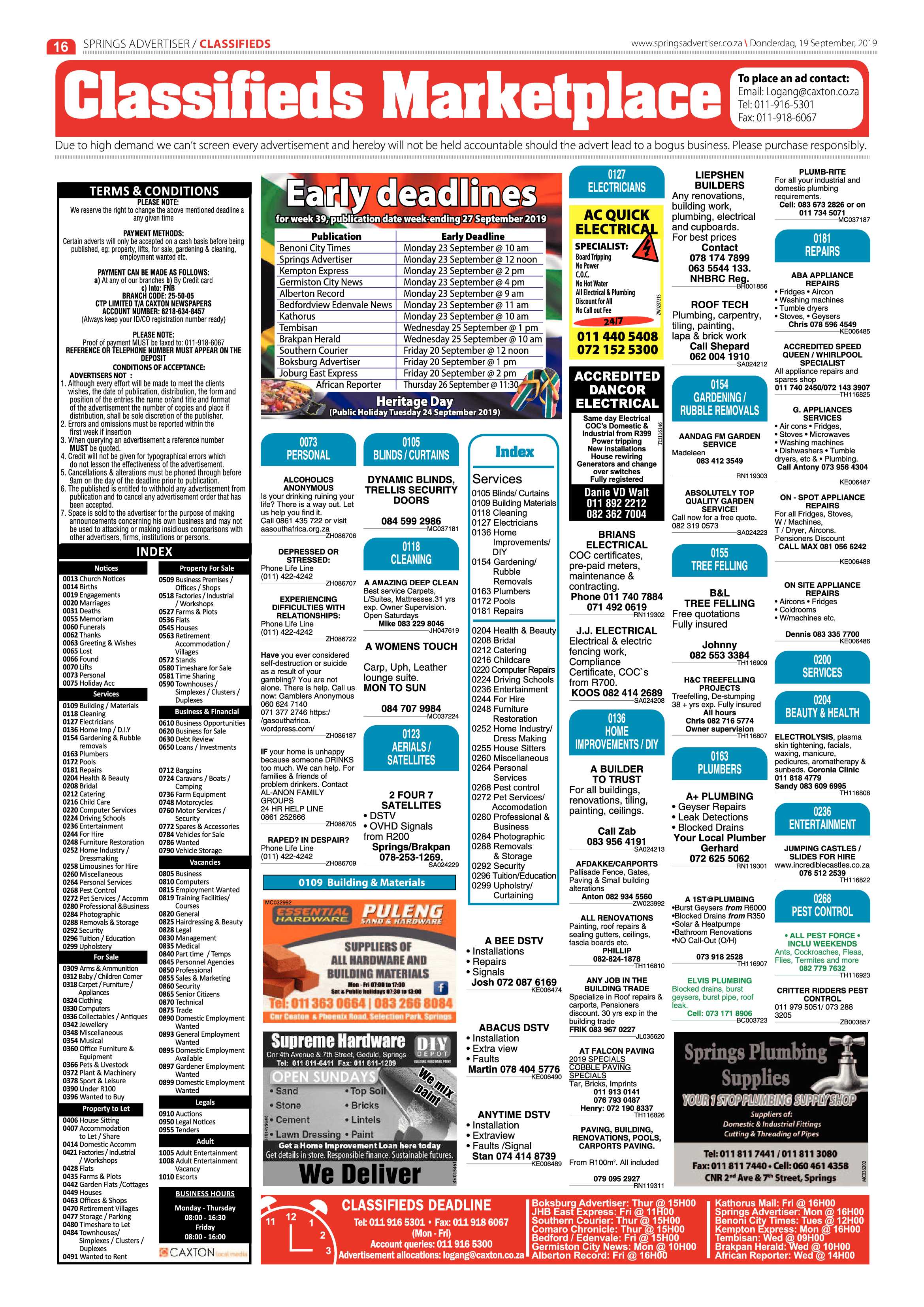 Spring Advertiser 19 September 2019 page 16