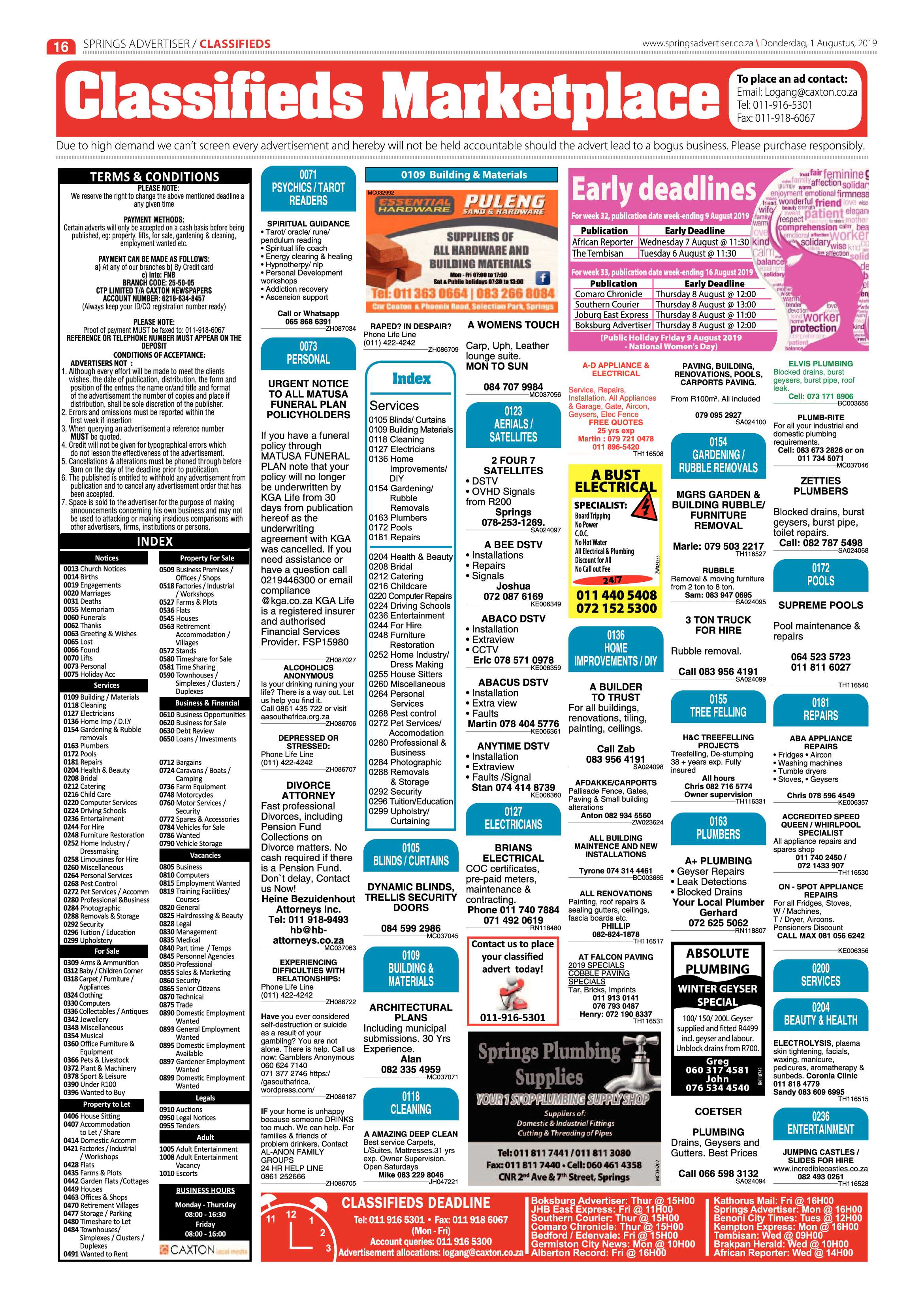 Springs Advertiser 01 August 2019 page 16