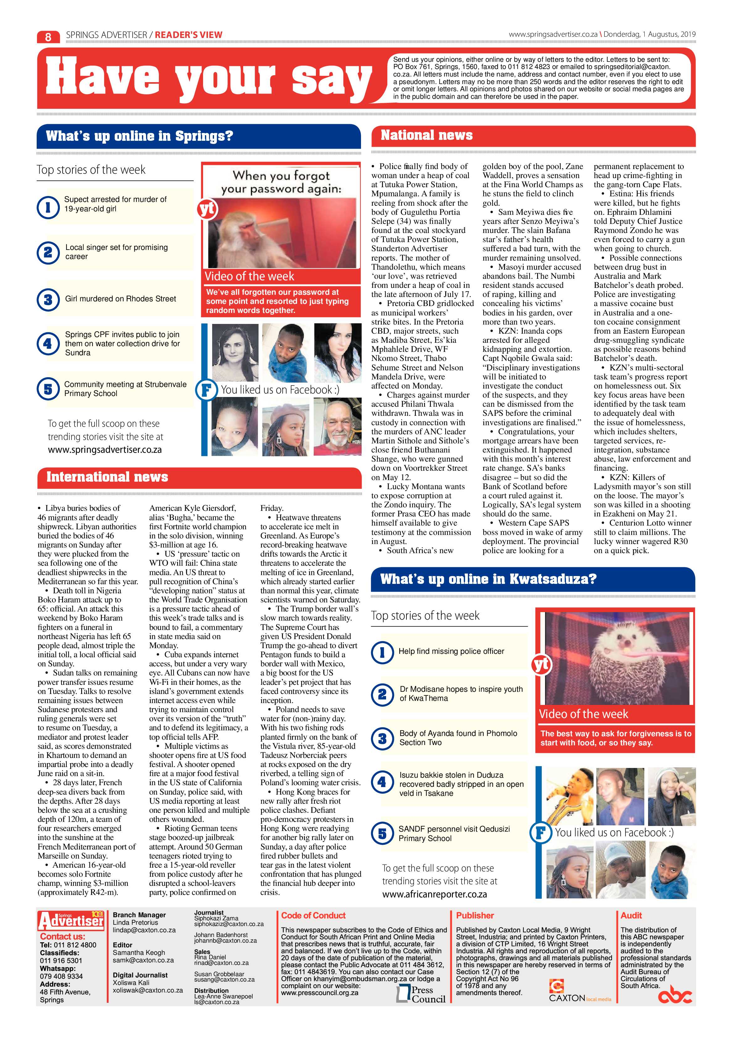 Springs Advertiser 01 August 2019 page 8