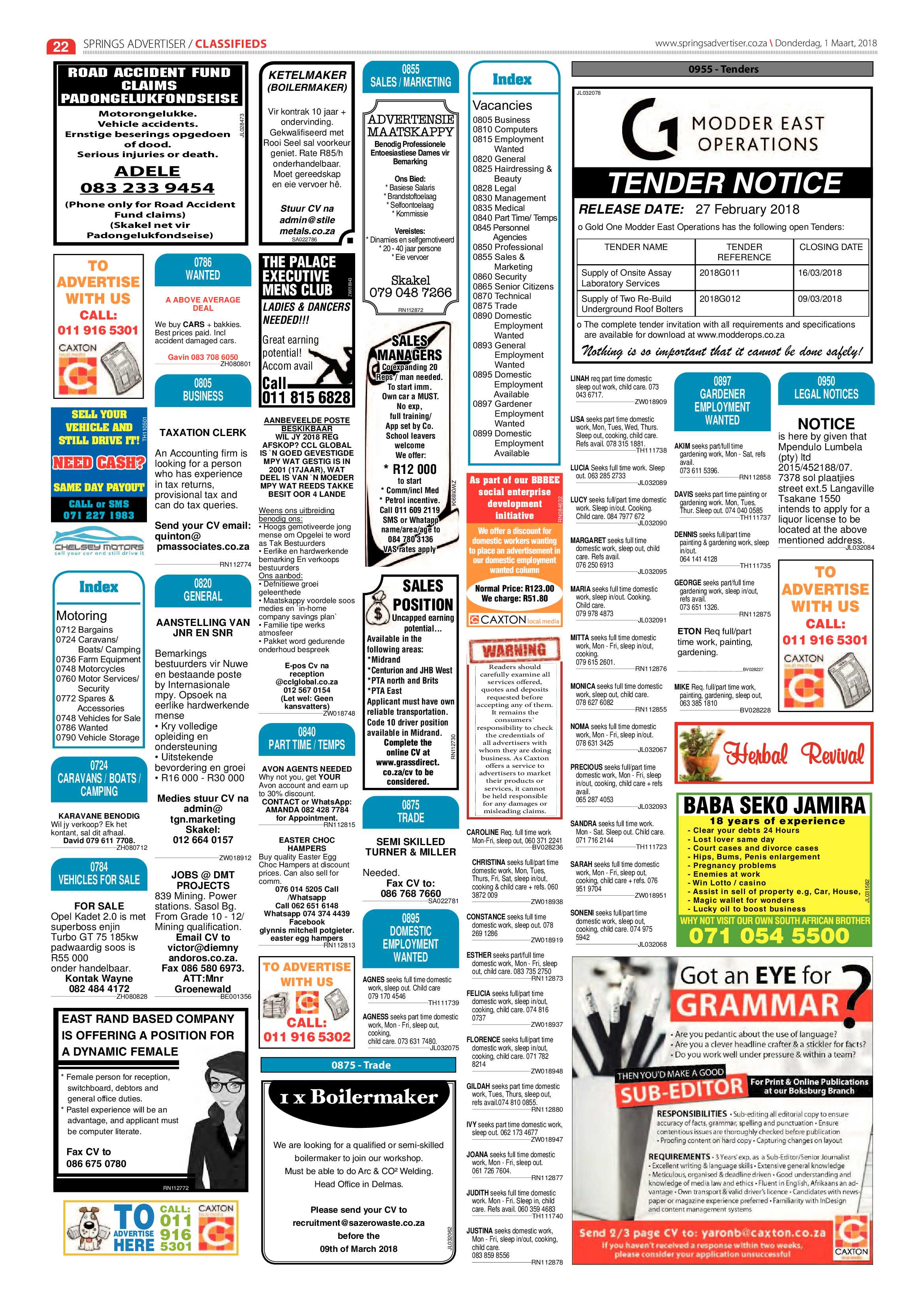 Springs Advertiser 01 March 2018 page 22