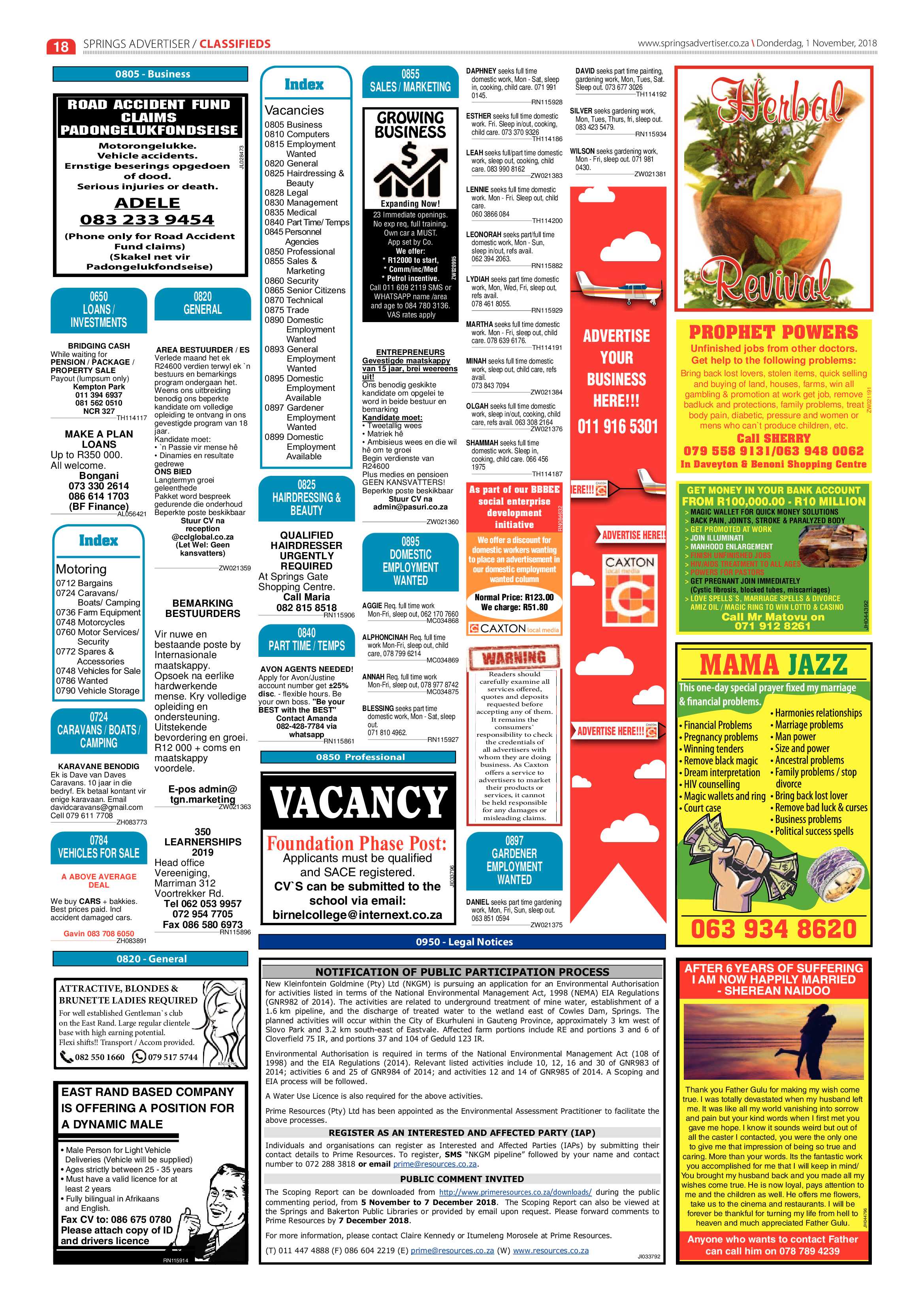 Springs Advertiser 01 November 2018 page 18