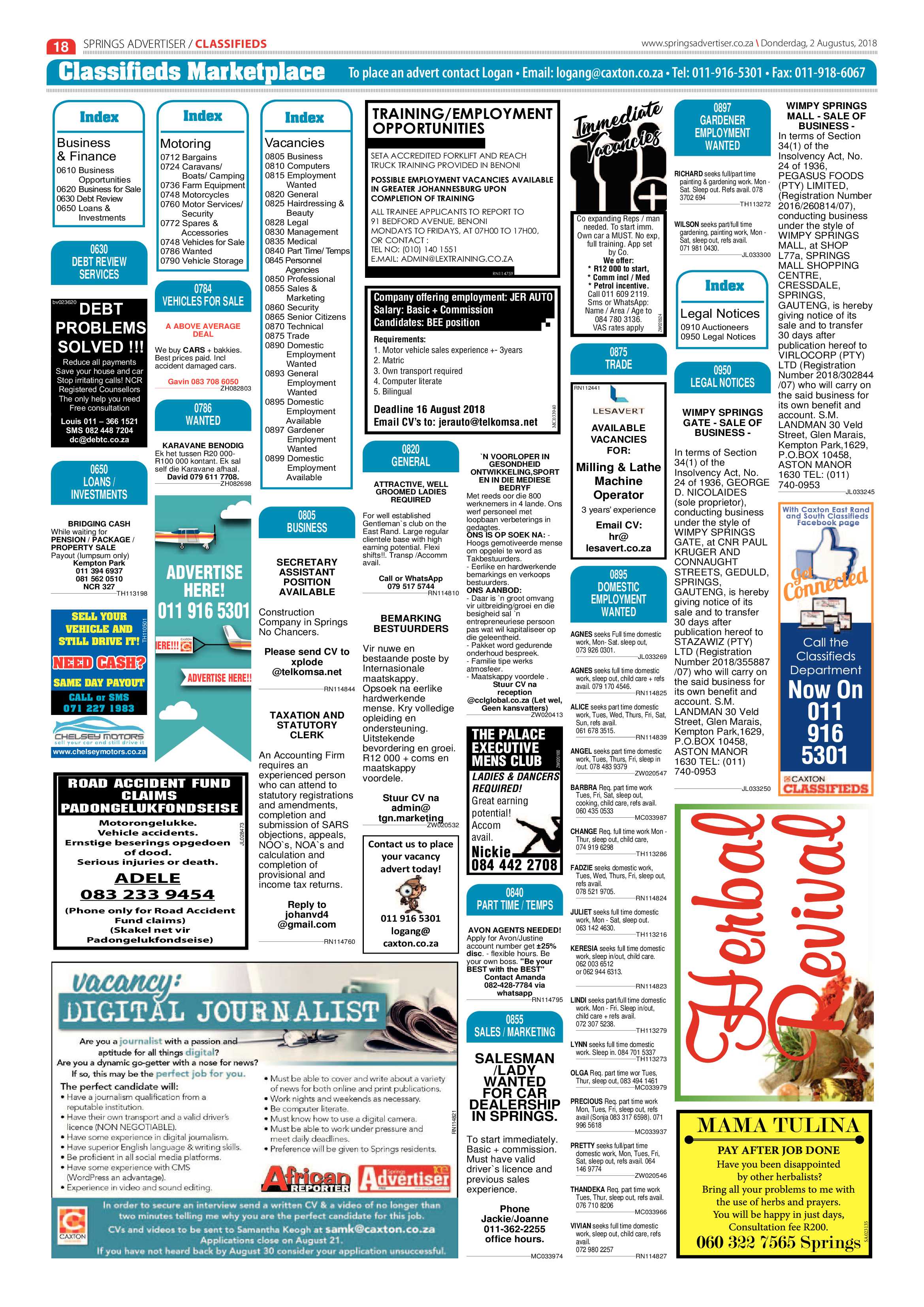 Springs Advertiser 02 August 2018 page 18