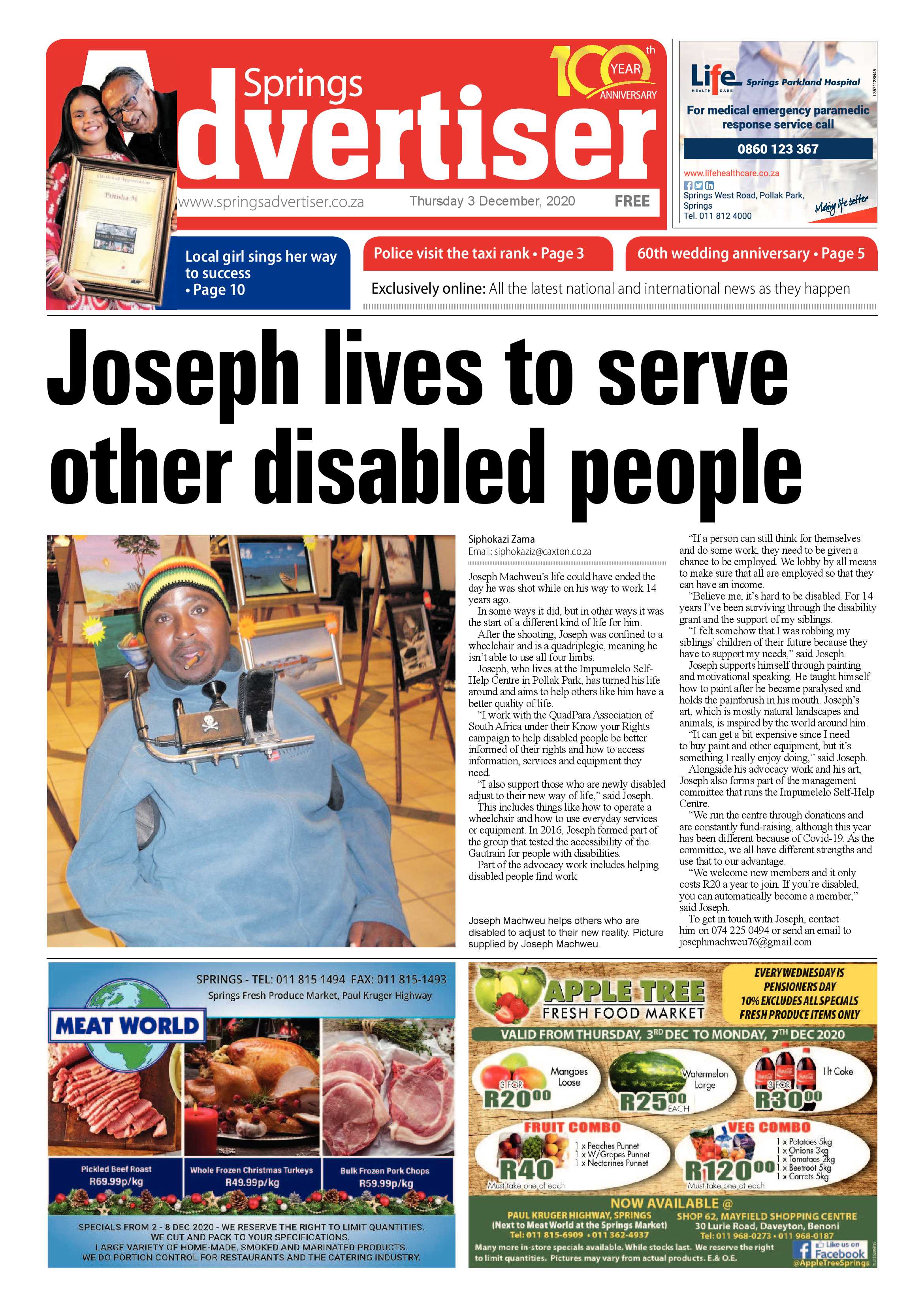 Springs Advertiser 03 December  2020 page 1