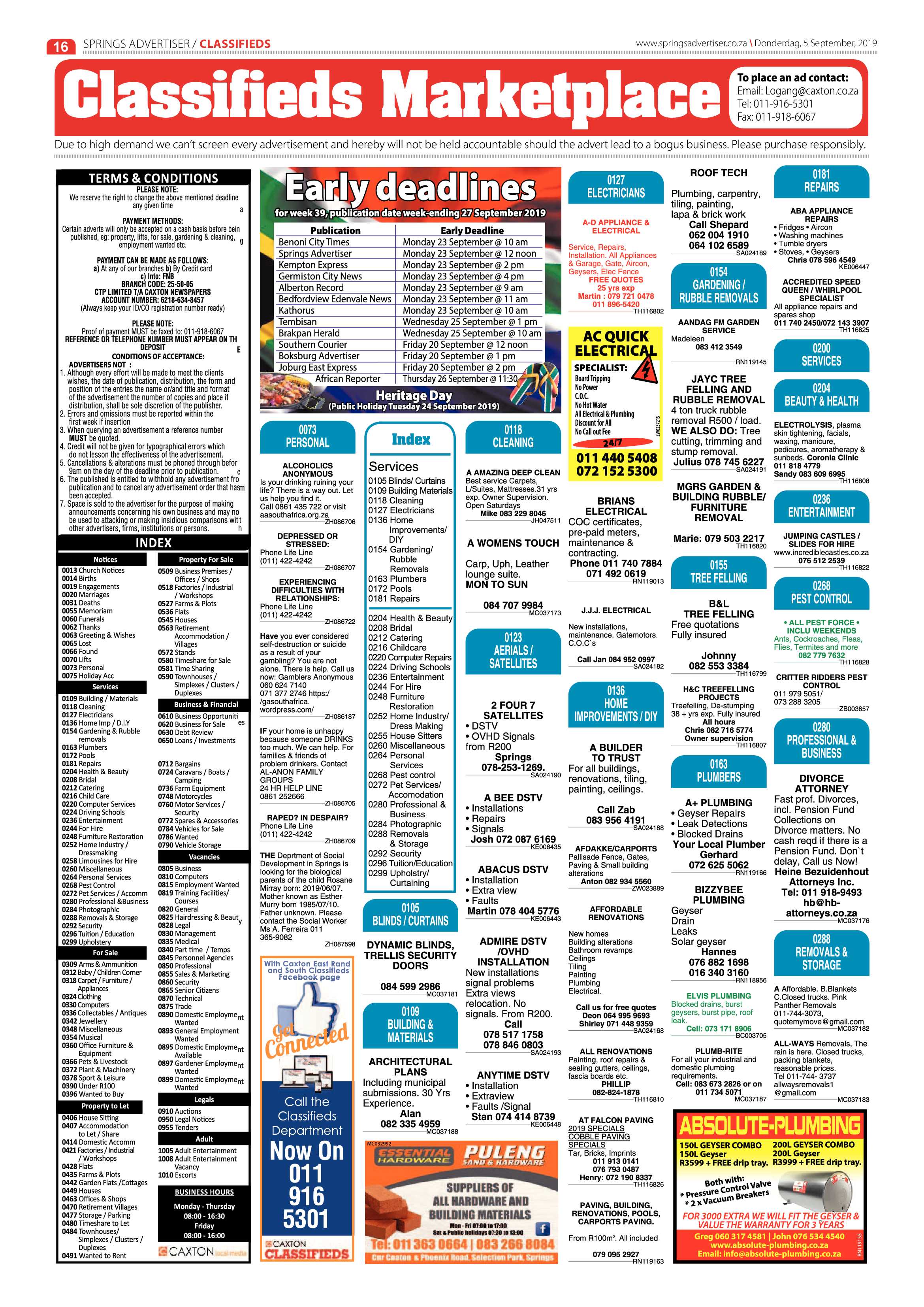 Springs Advertiser 05 September 2019 page 16