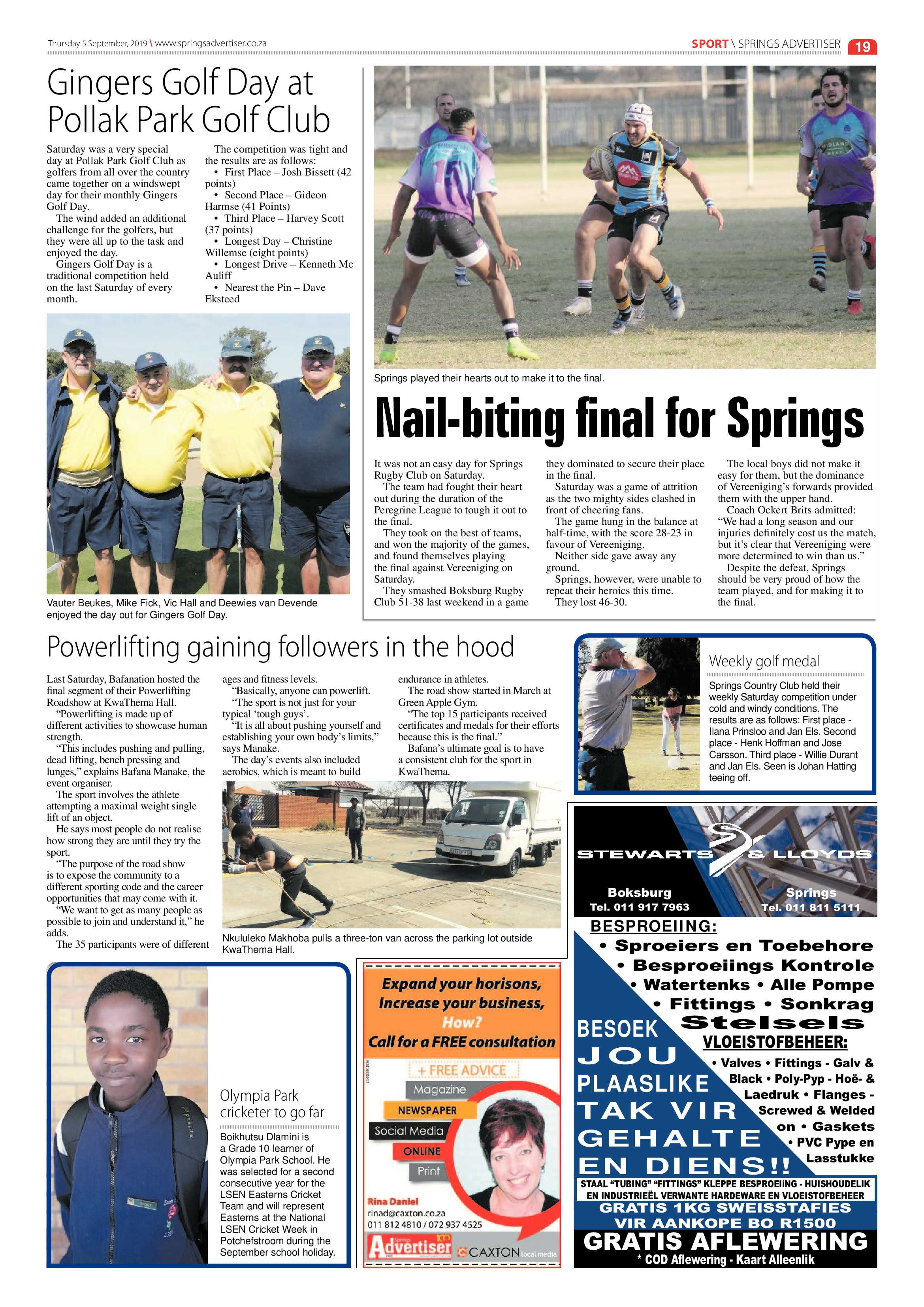 Springs Advertiser 05 September 2019 page 19