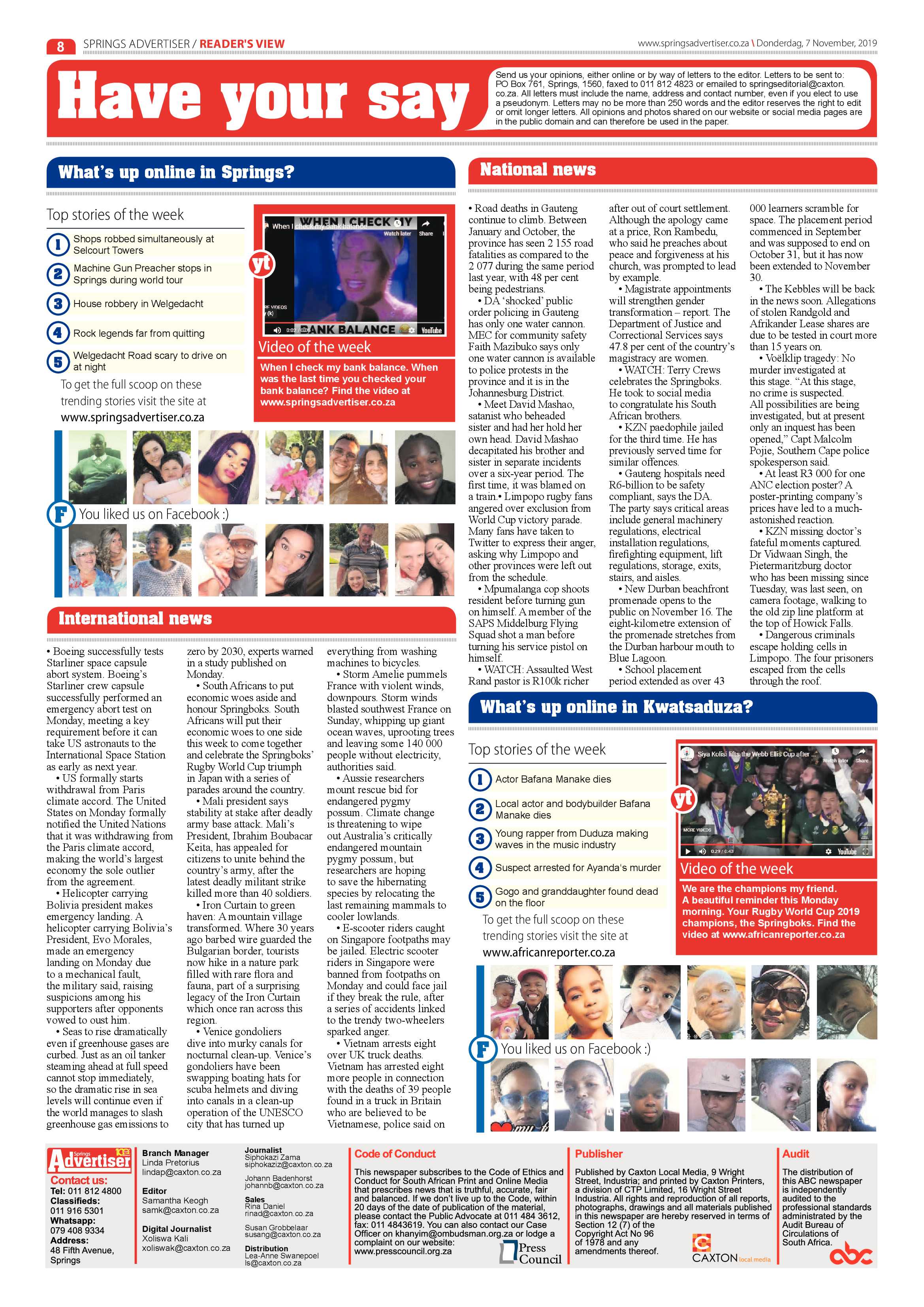 Springs Advertiser 07 November 2019 page 8
