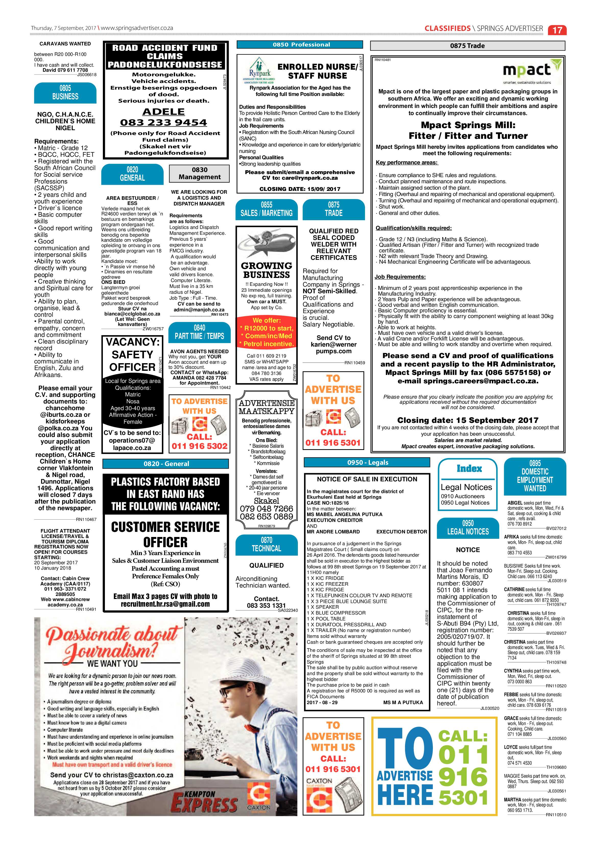 Springs Advertiser 07 September 2017 page 17