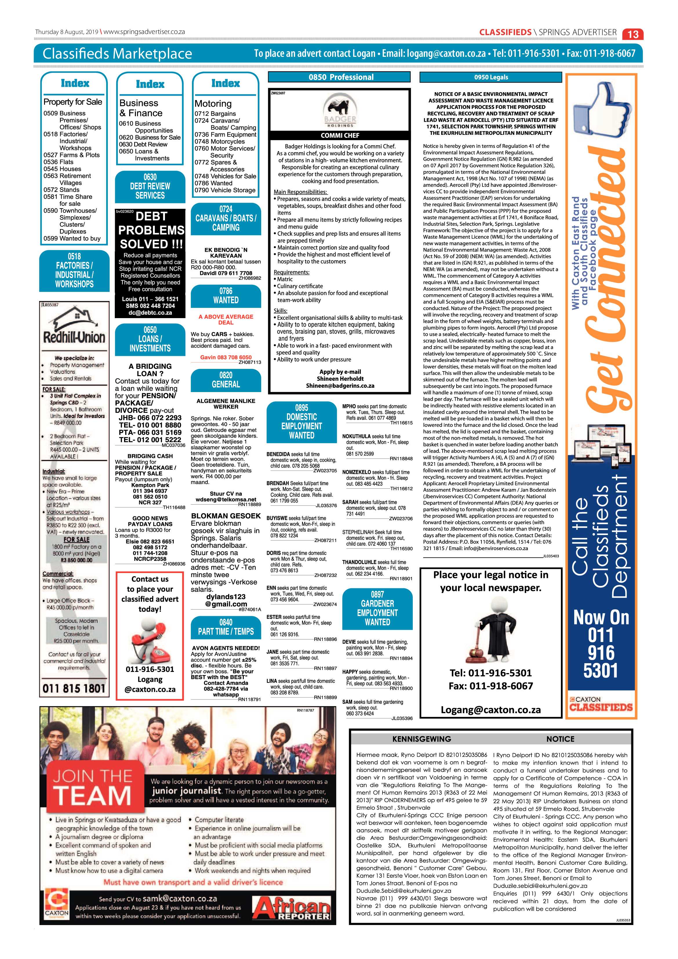 Springs Advertiser 08 August 2019 page 13