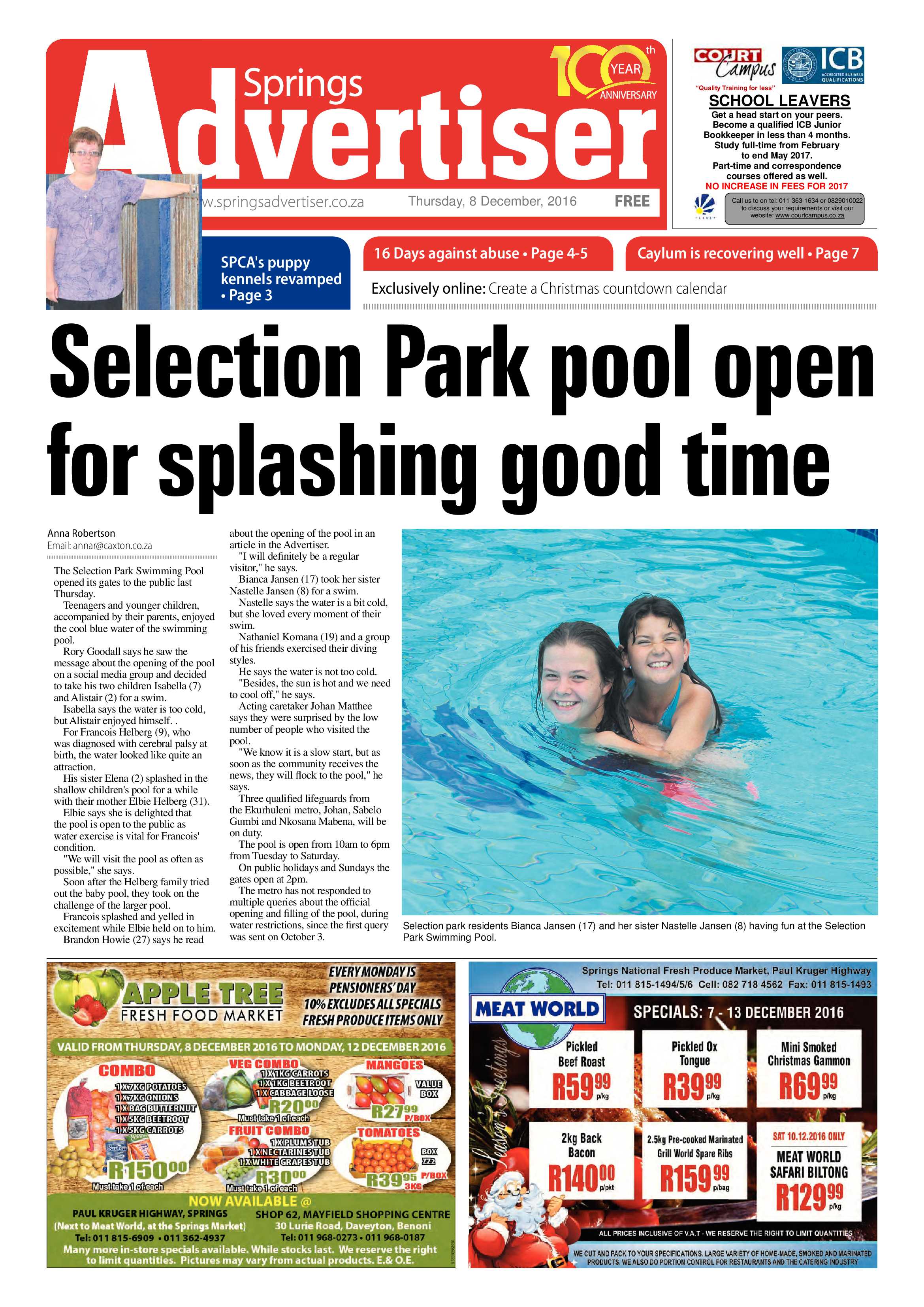 Springs Advertiser 08 December 2016 page 1