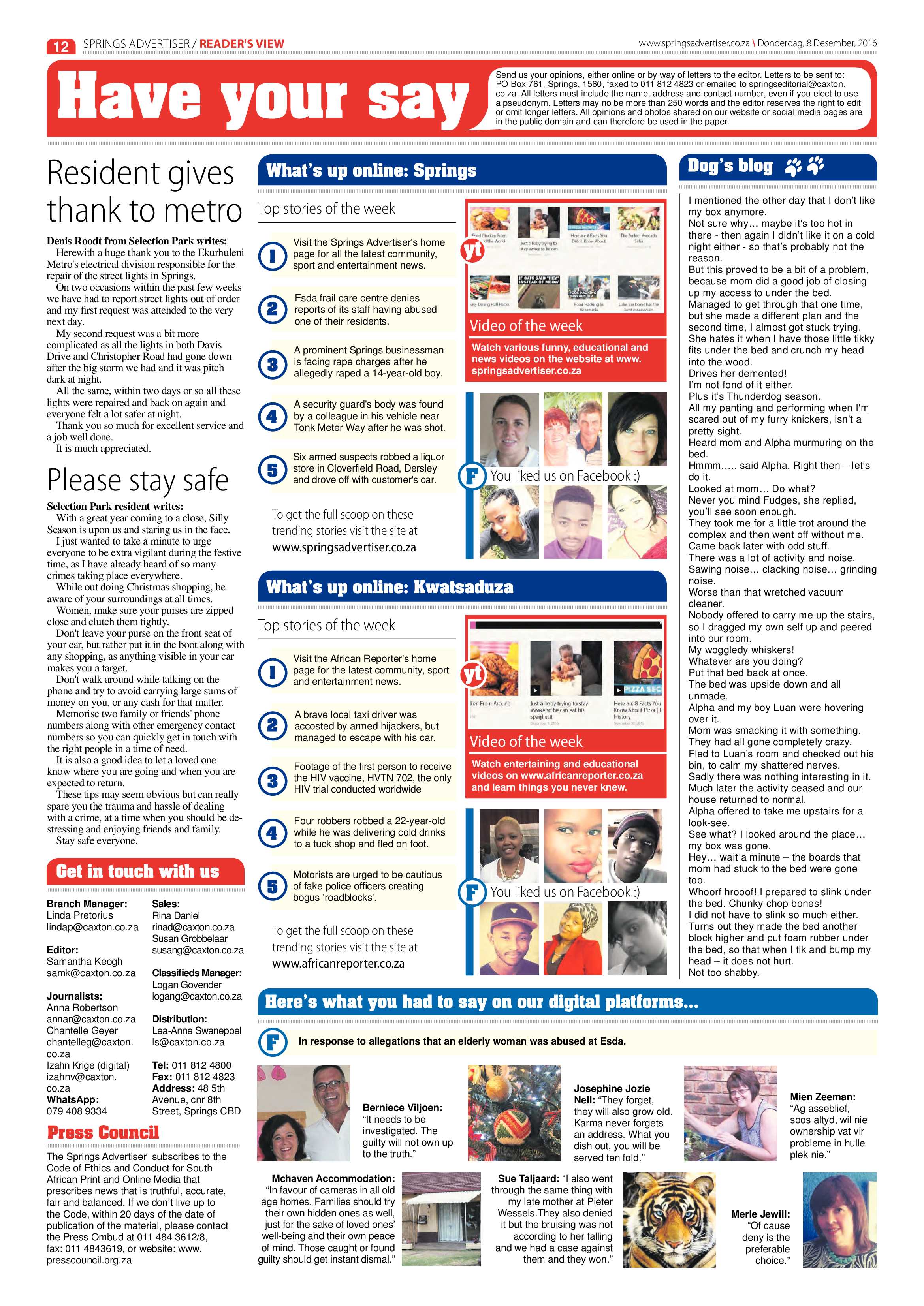 Springs Advertiser 08 December 2016 page 12