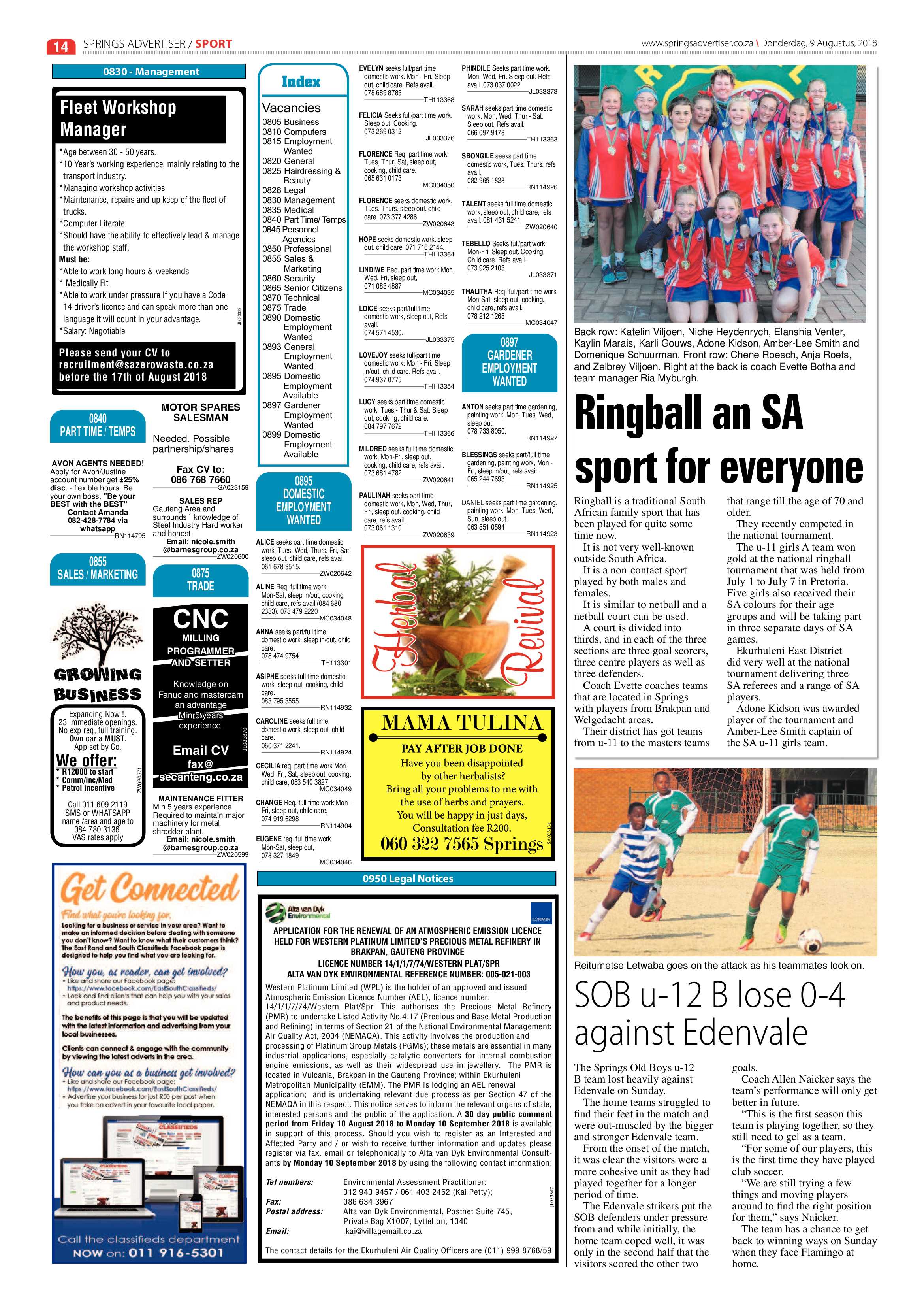 Springs Advertiser 09 August 2018 page 14