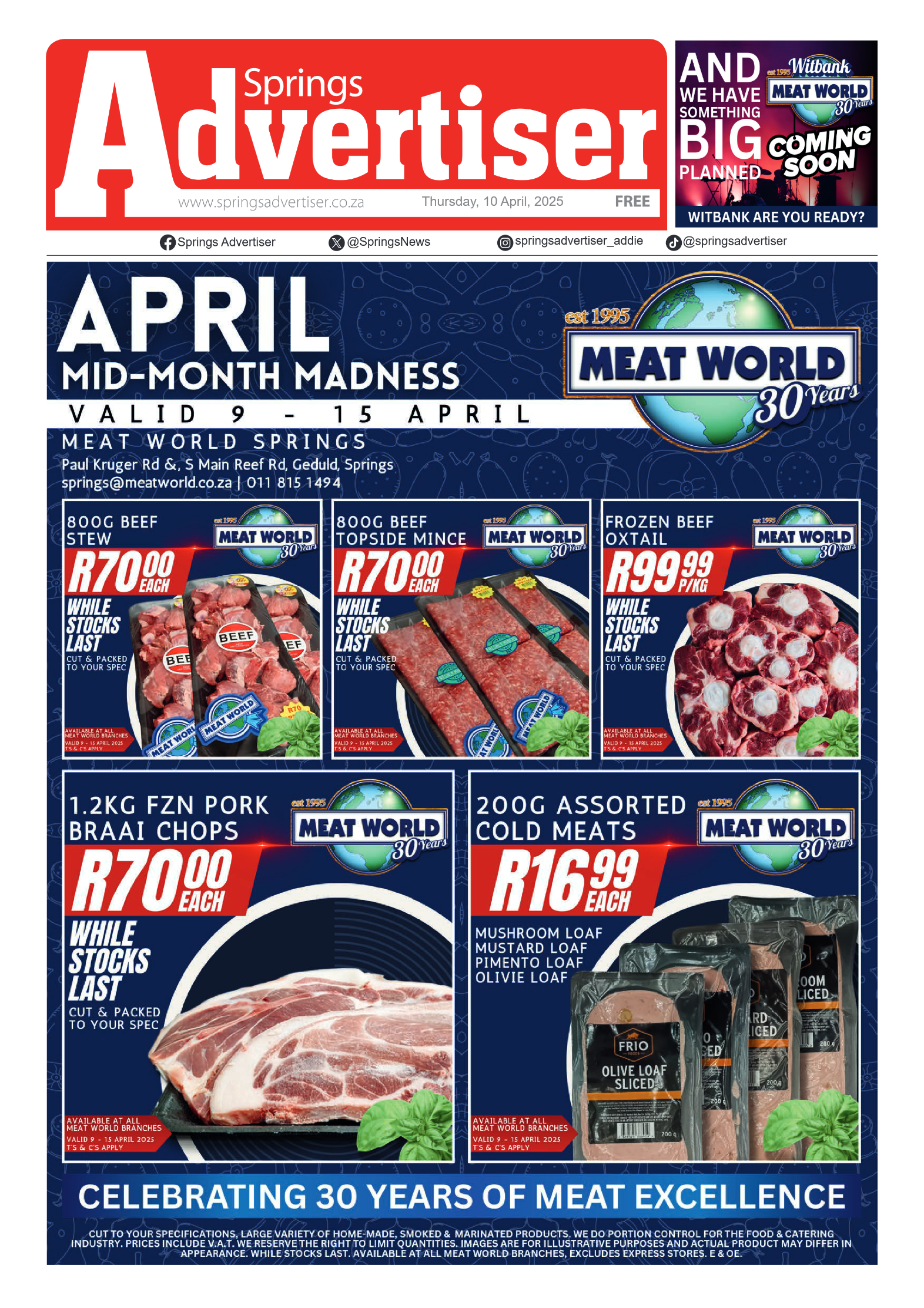 Springs Advertiser 10 Apil 2025 page 1