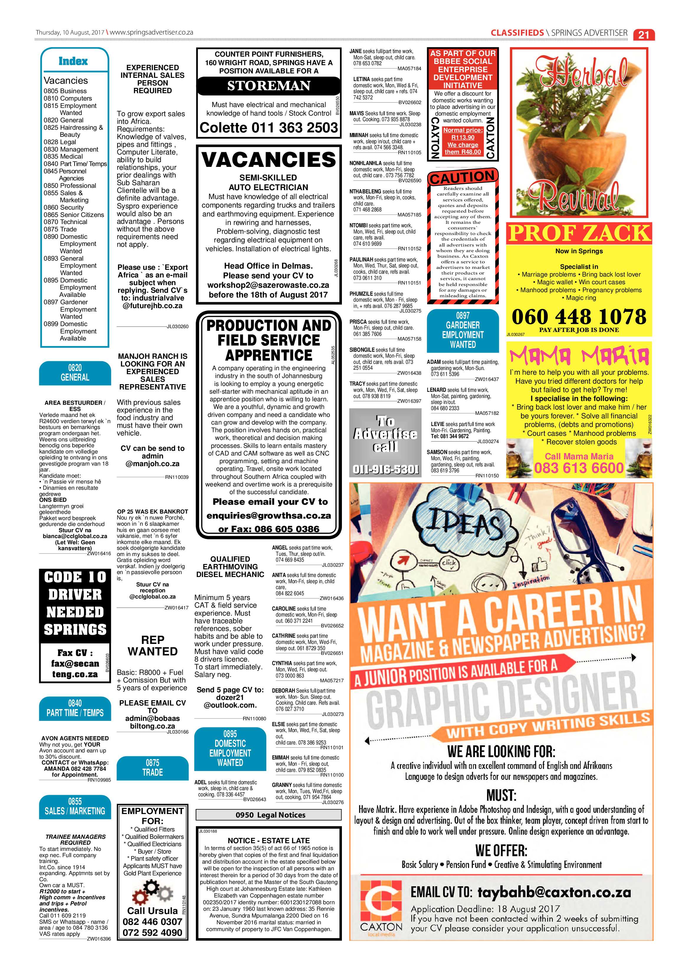 Springs Advertiser 10 August 2017 page 21