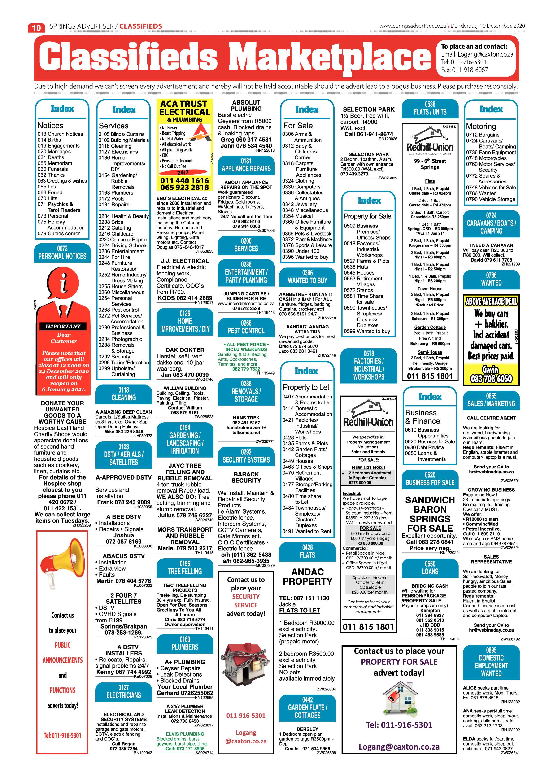 Springs Advertiser 10 December  2020 page 10