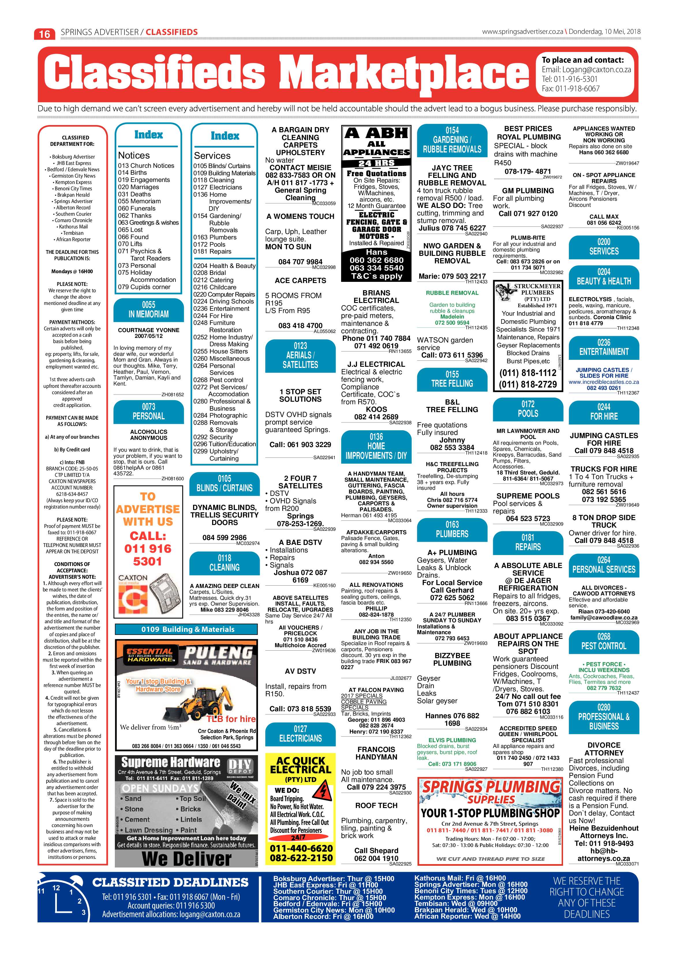 Springs Advertiser 10 May 2018 page 16