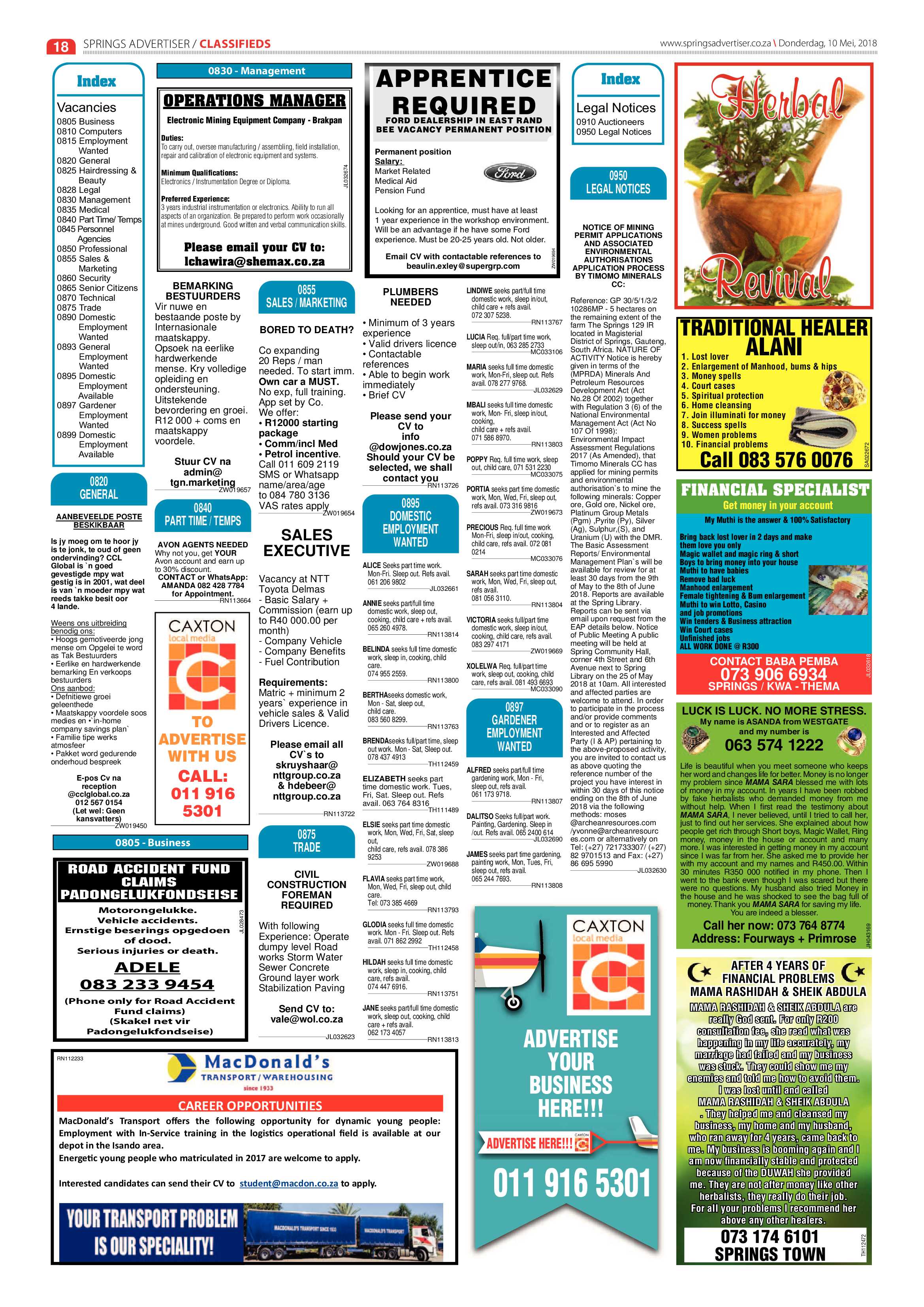 Springs Advertiser 10 May 2018 page 18