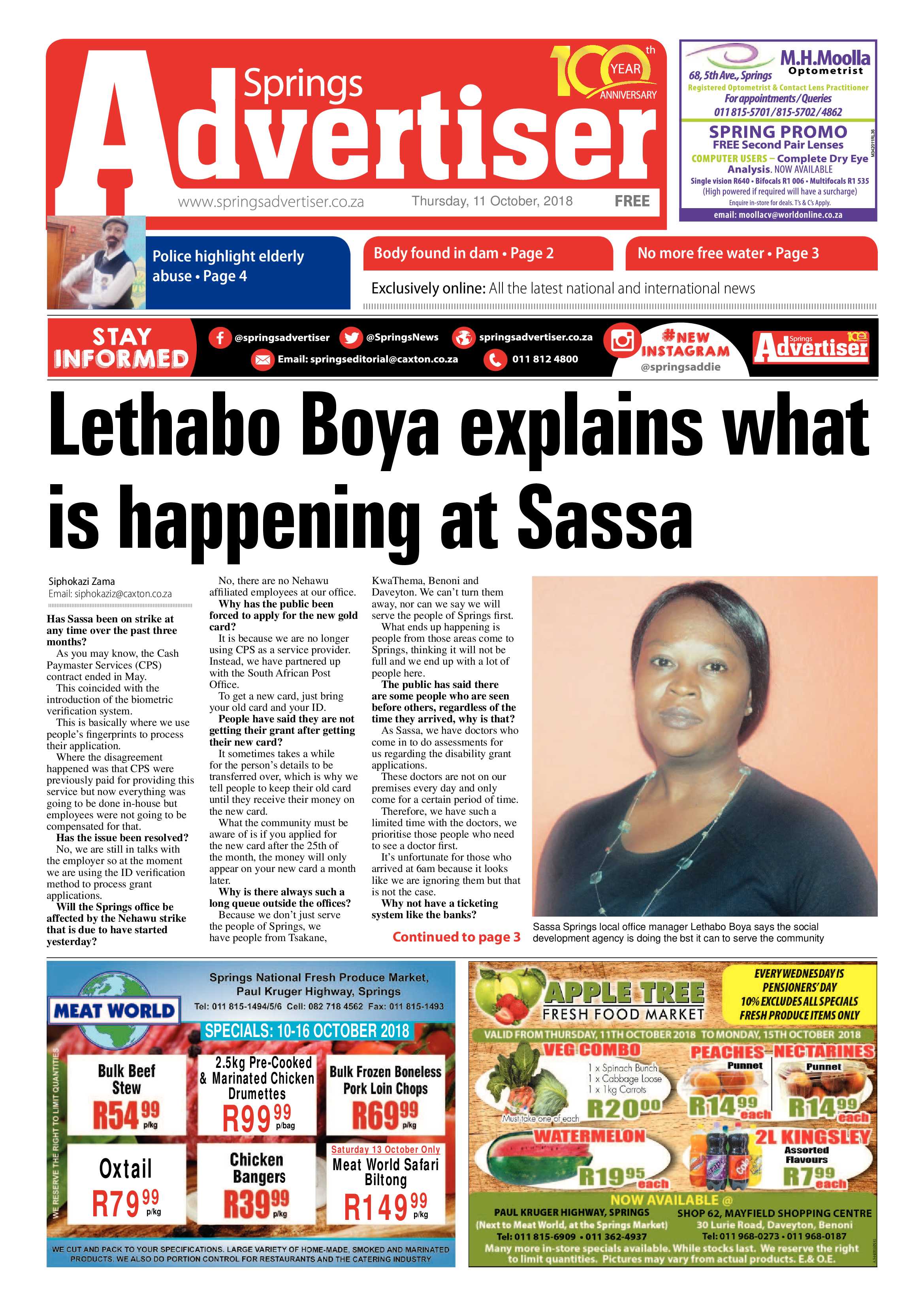Springs Advertiser 11 October 2018 page 1
