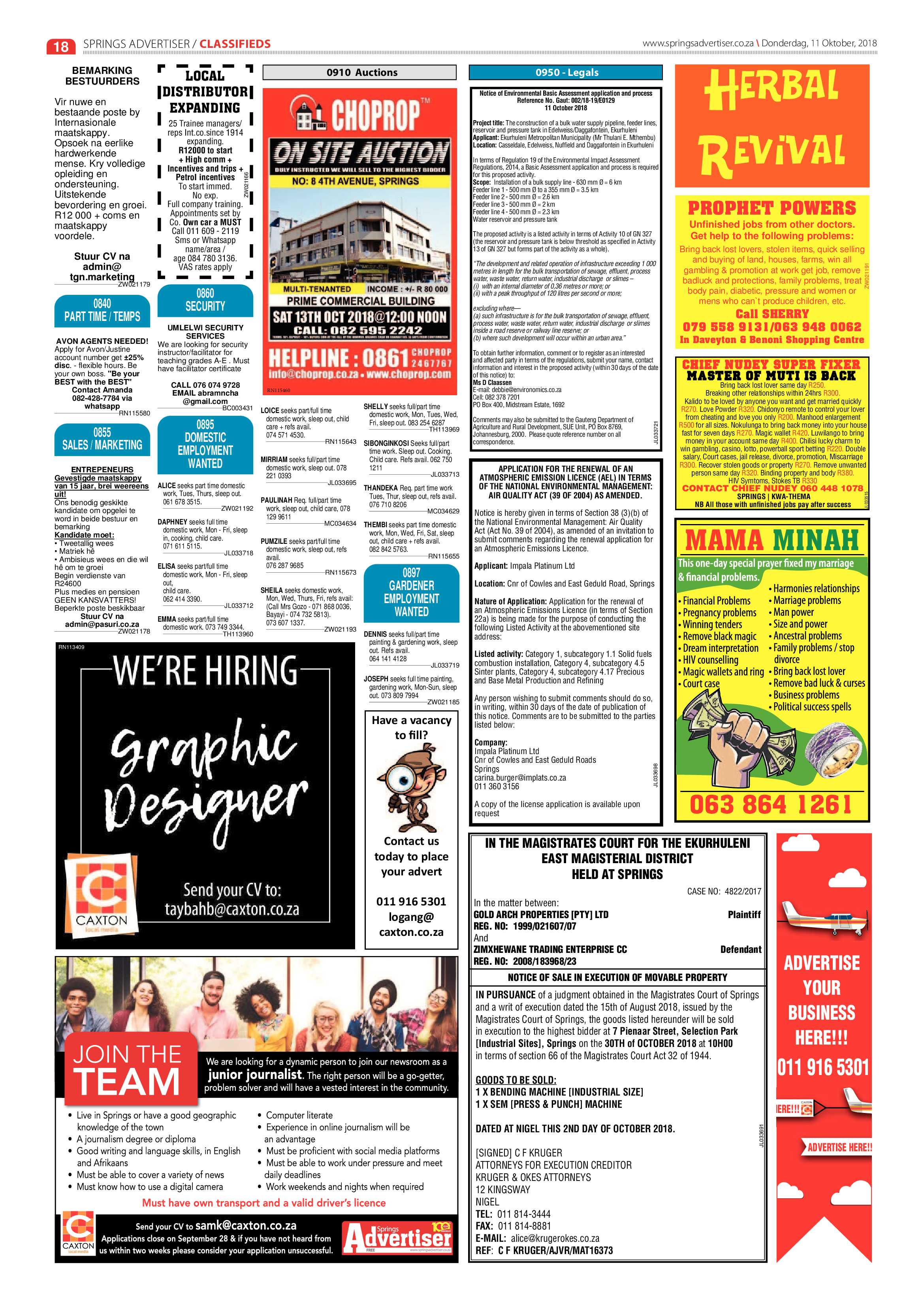 Springs Advertiser 11 October 2018 page 18