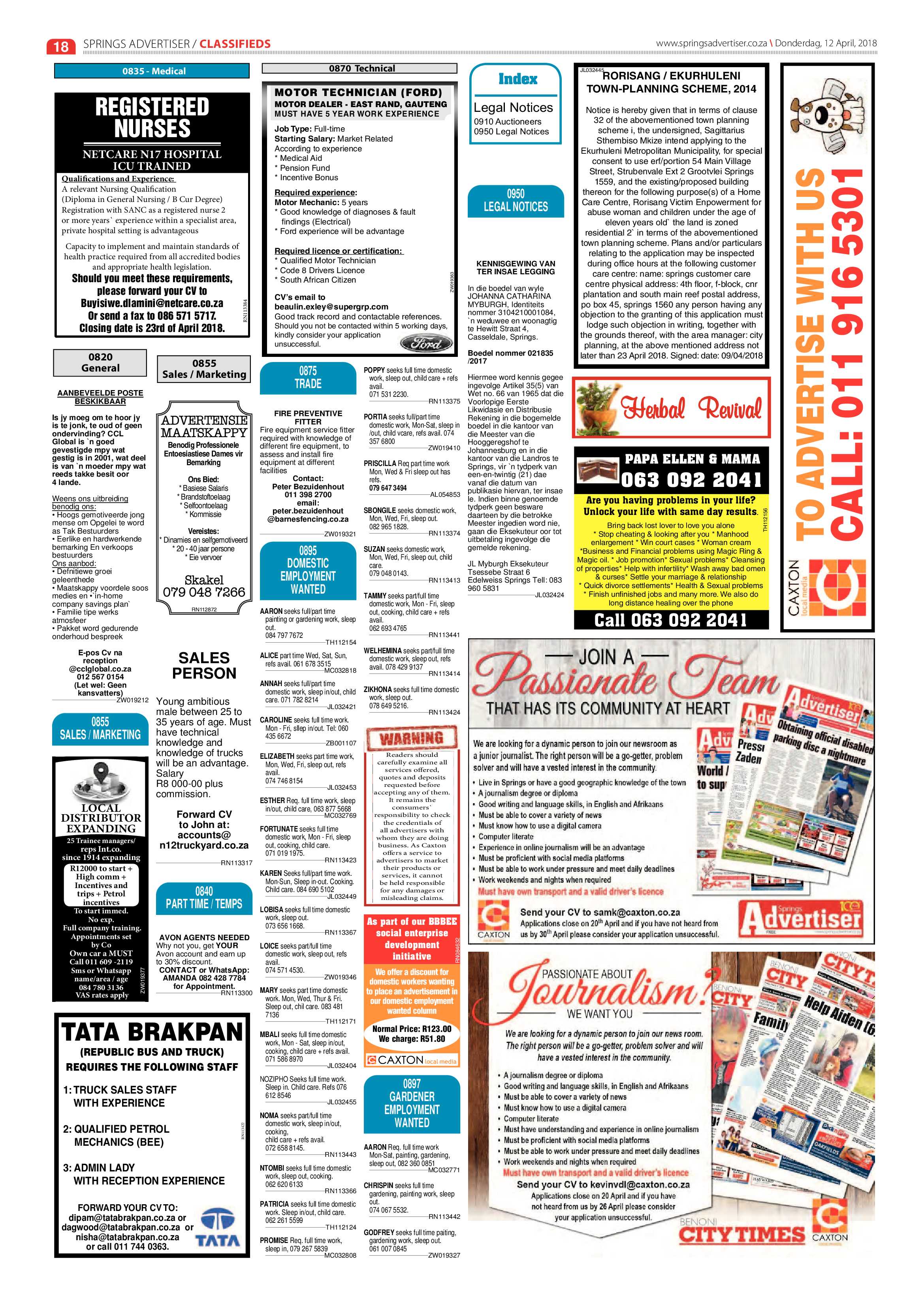 Springs Advertiser 12 April 2018 page 18
