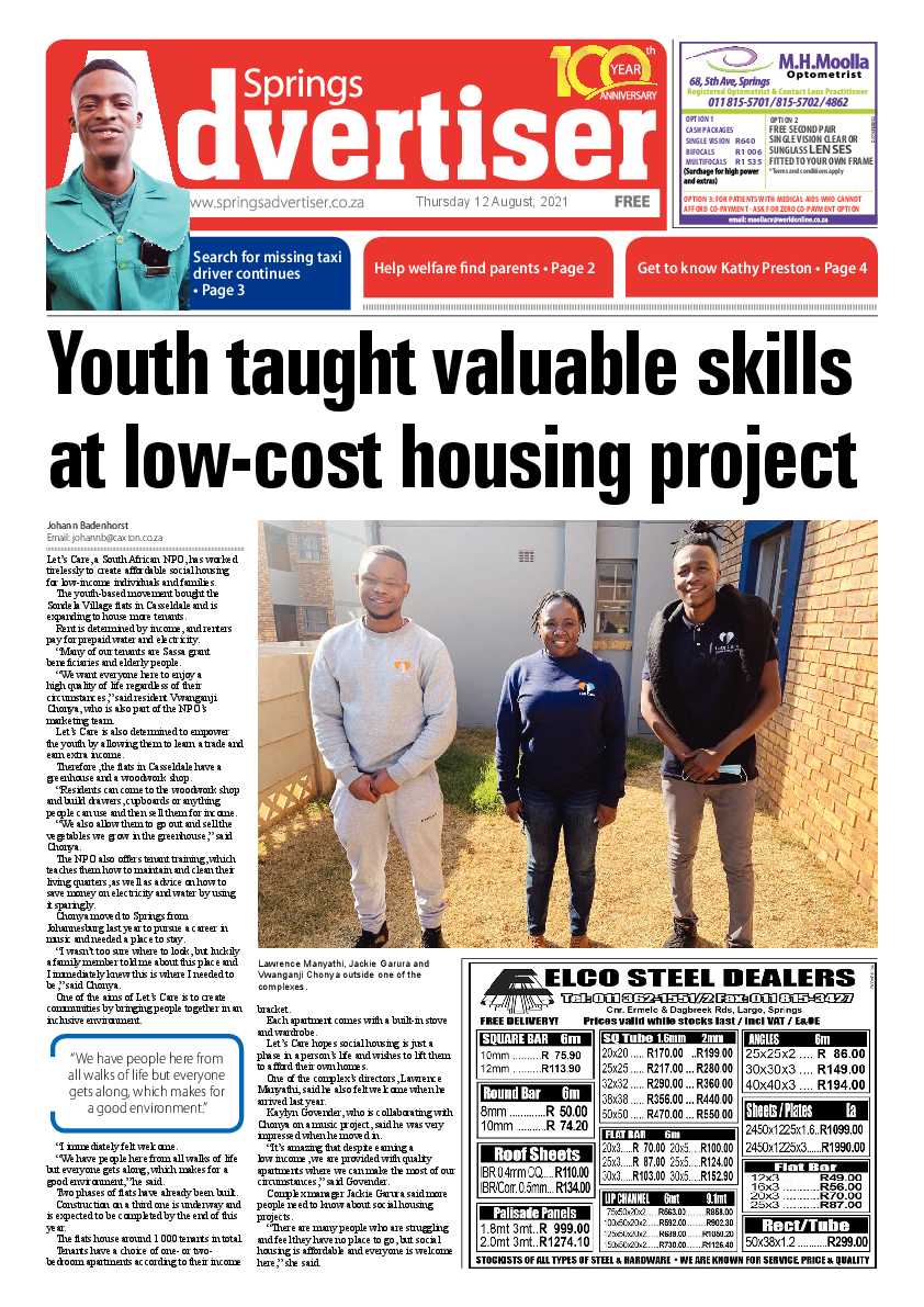 Springs Advertiser 12 August 2021 page 1