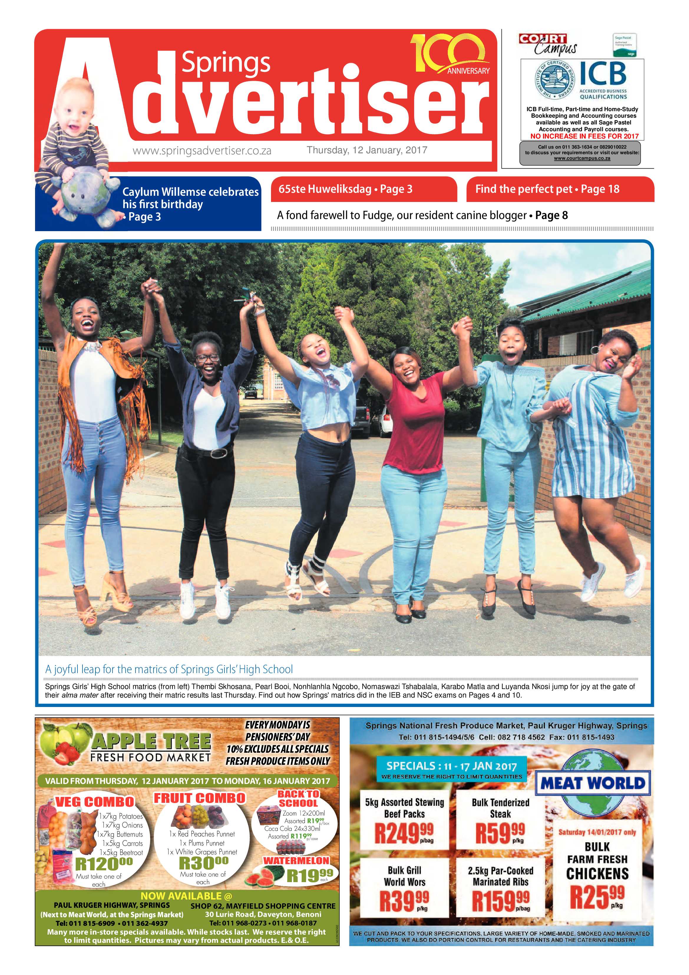 Springs Advertiser 12 January 2017 page 1