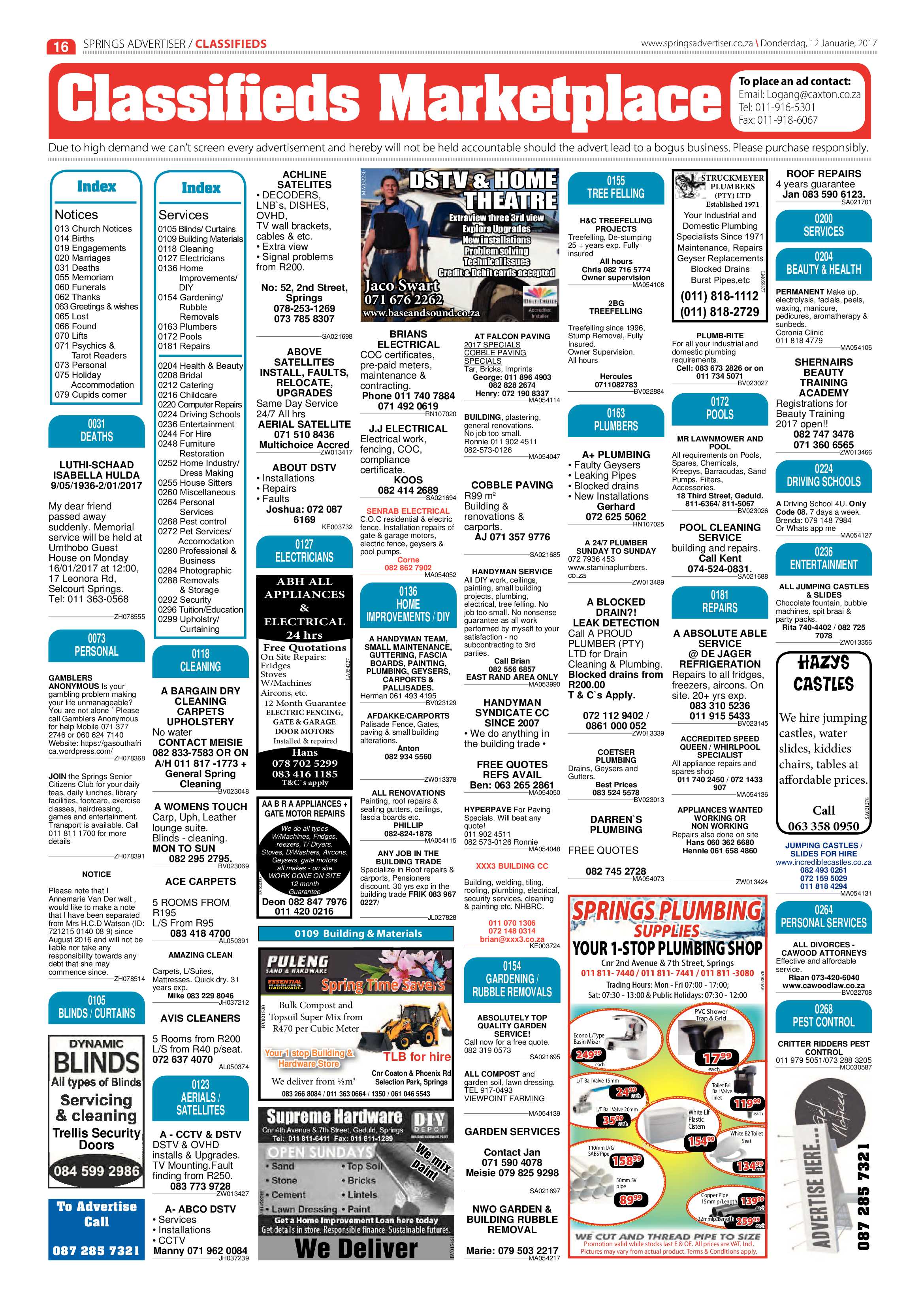 Springs Advertiser 12 January 2017 page 16