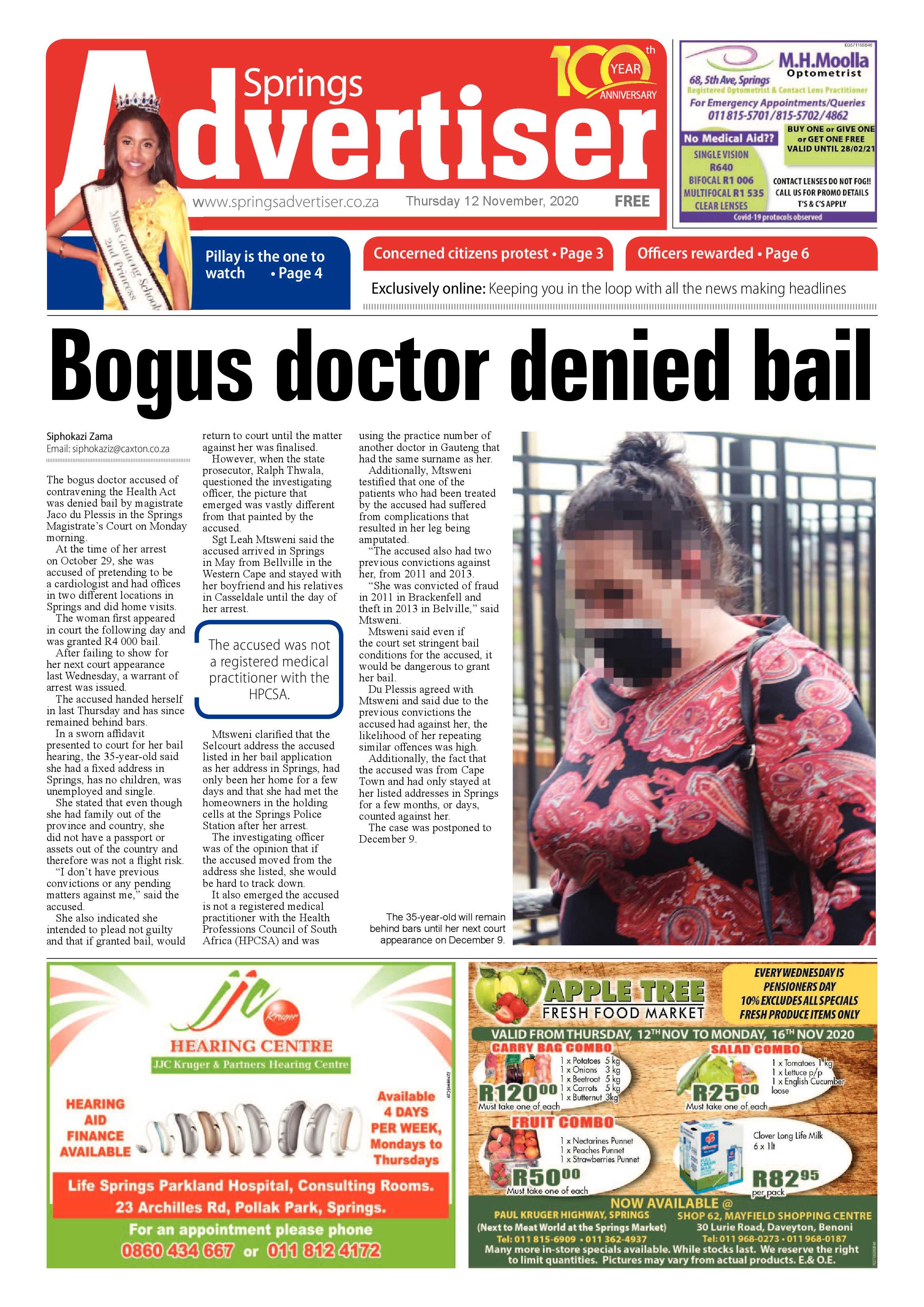Springs Advertiser 12 November  2020 page 1