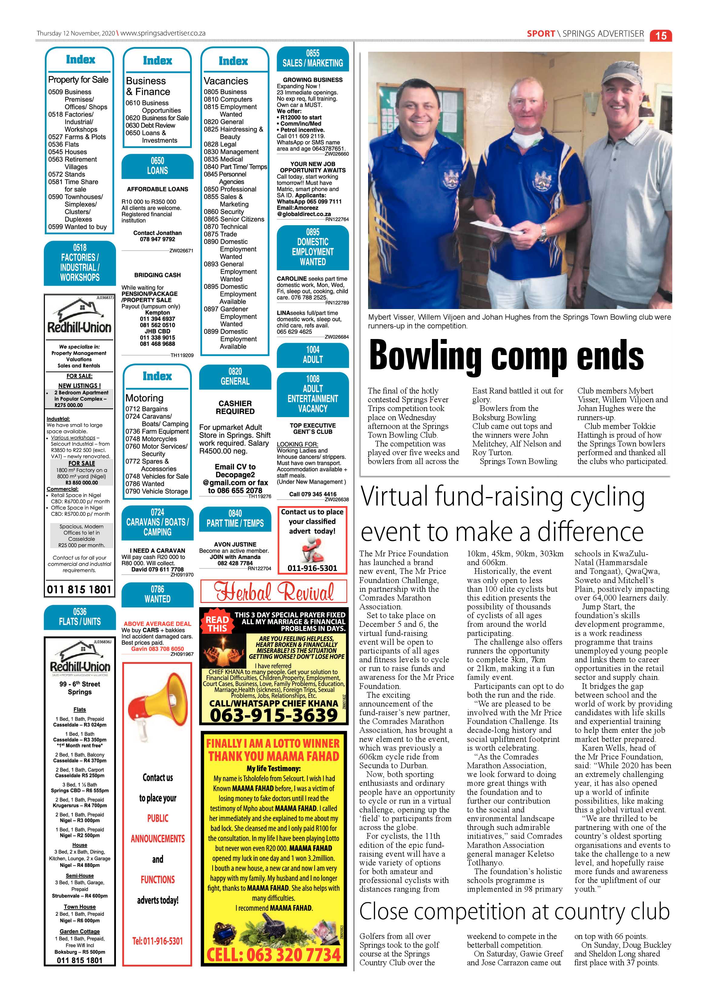 Springs Advertiser 12 November  2020 page 15