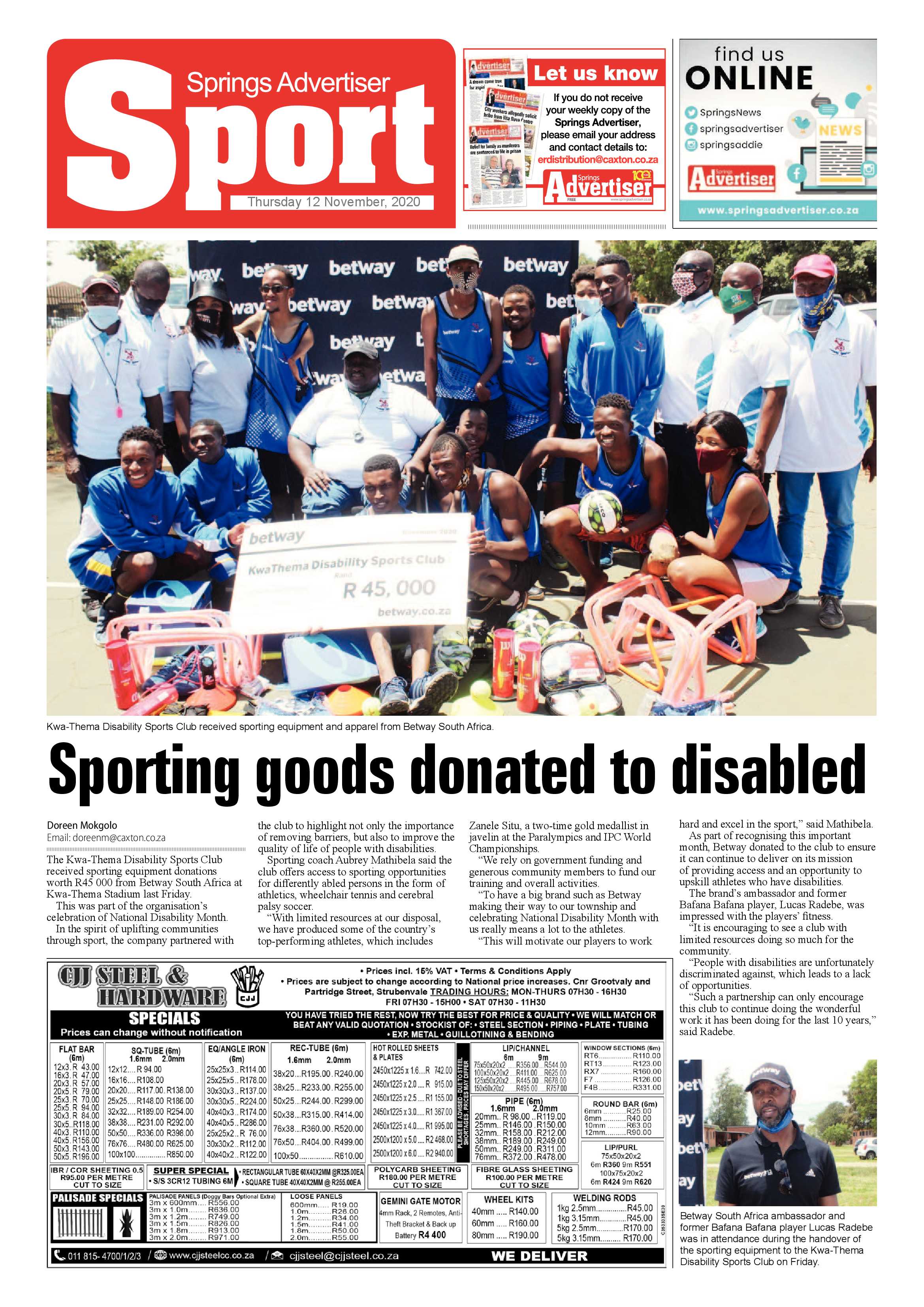 Springs Advertiser 12 November  2020 page 16