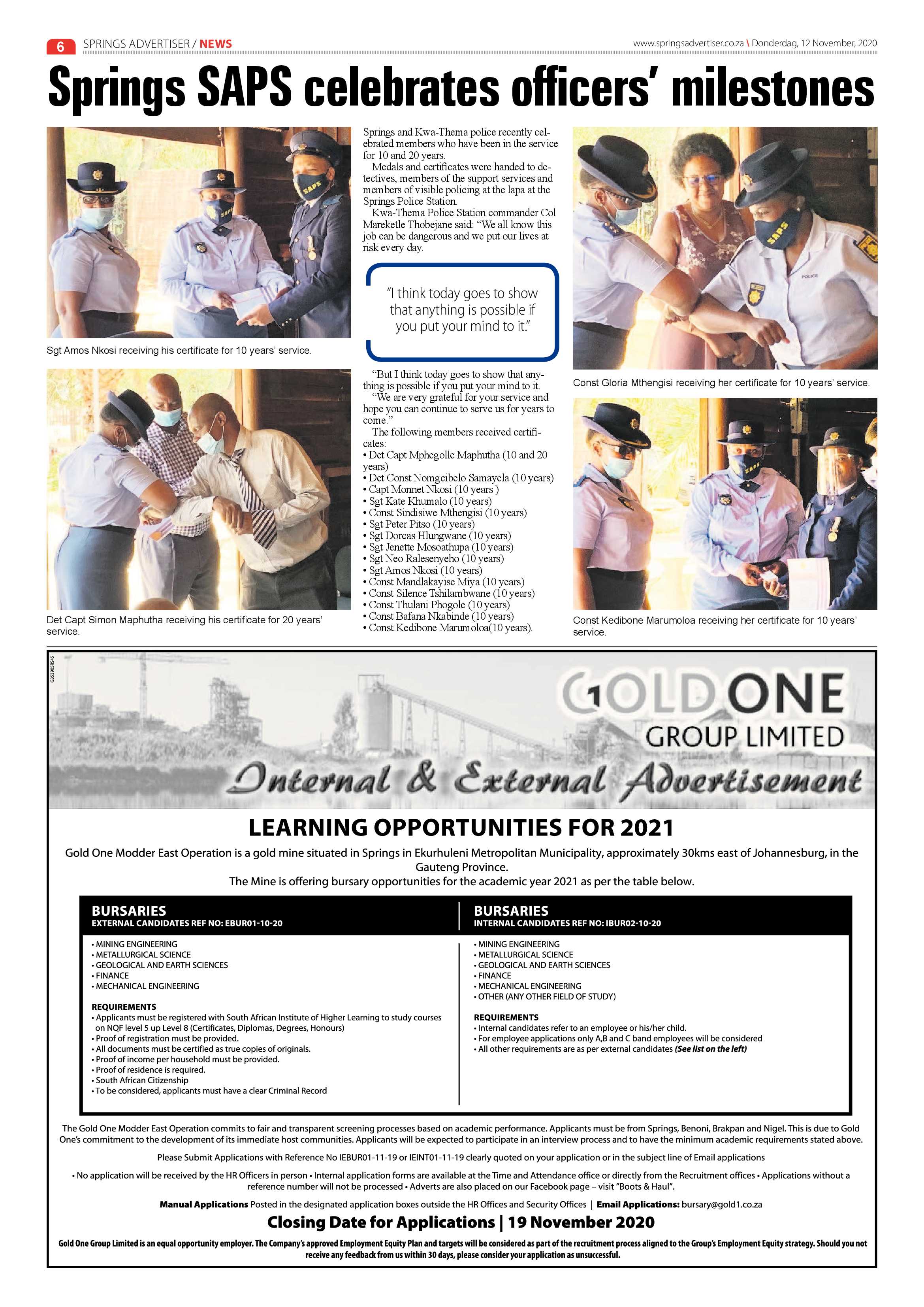 Springs Advertiser 12 November  2020 page 6
