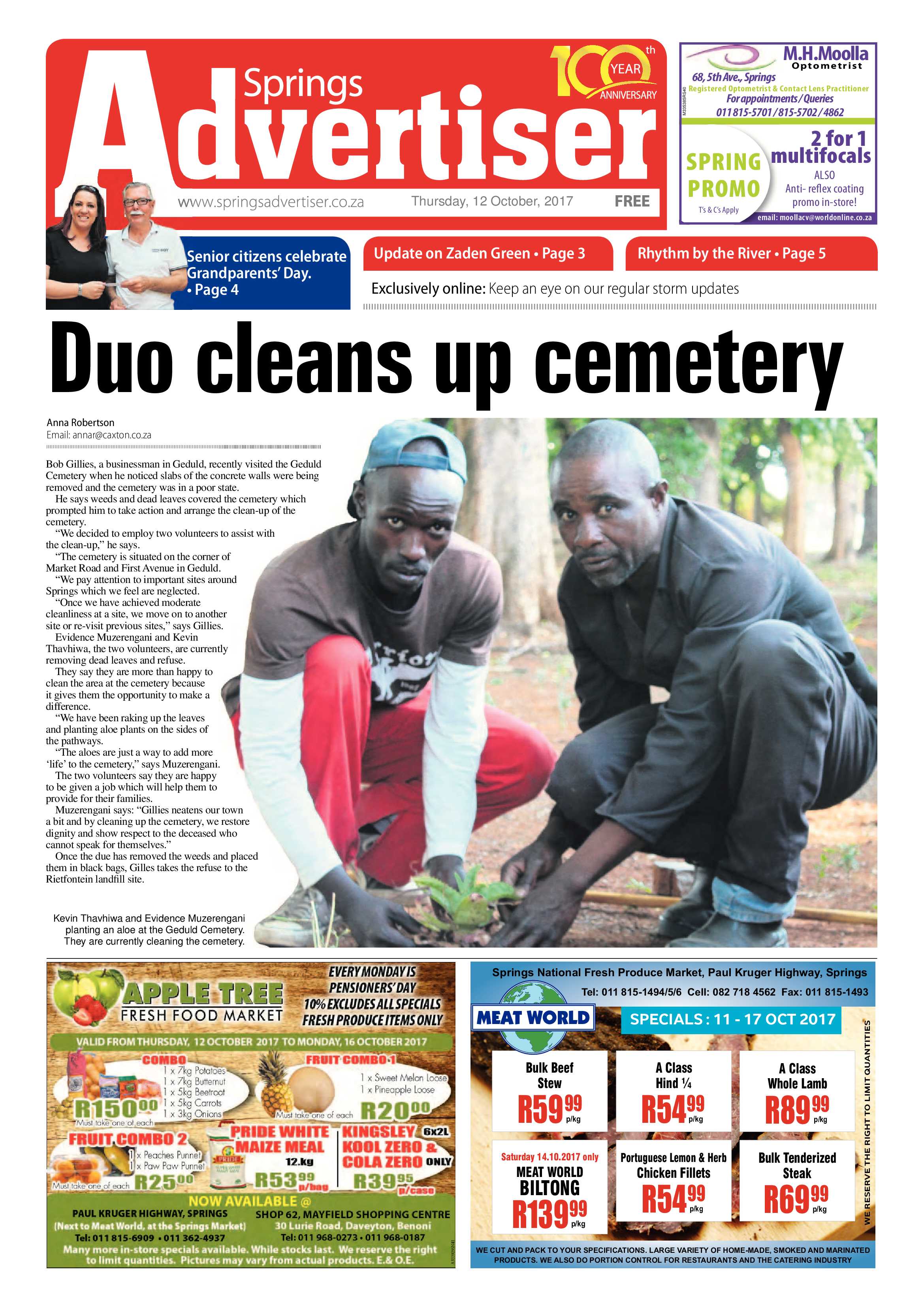 Springs Advertiser 12 October 2017 page 1