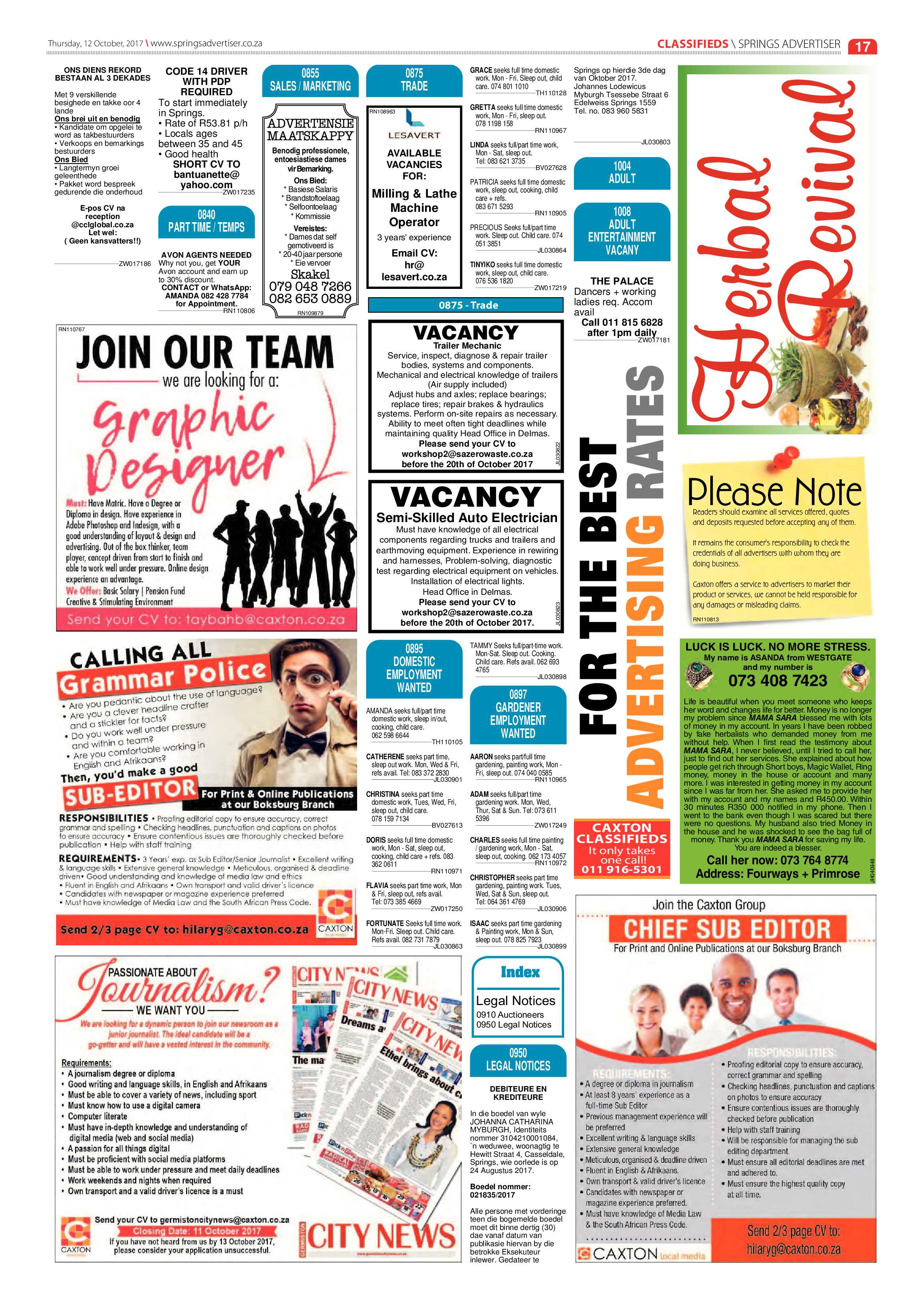 Springs Advertiser 12 October 2017 page 17