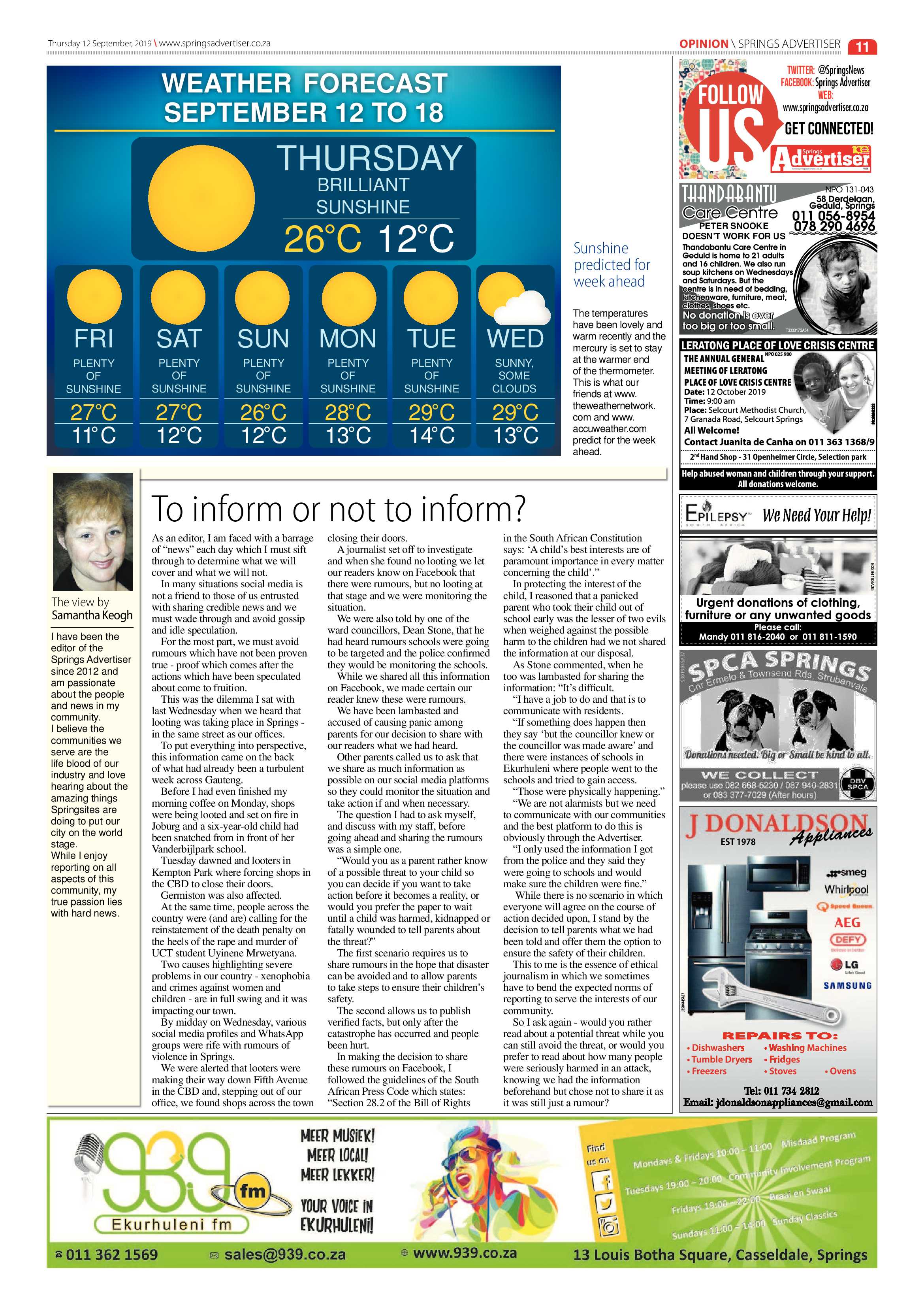 Springs Advertiser 12 September 2019 page 11