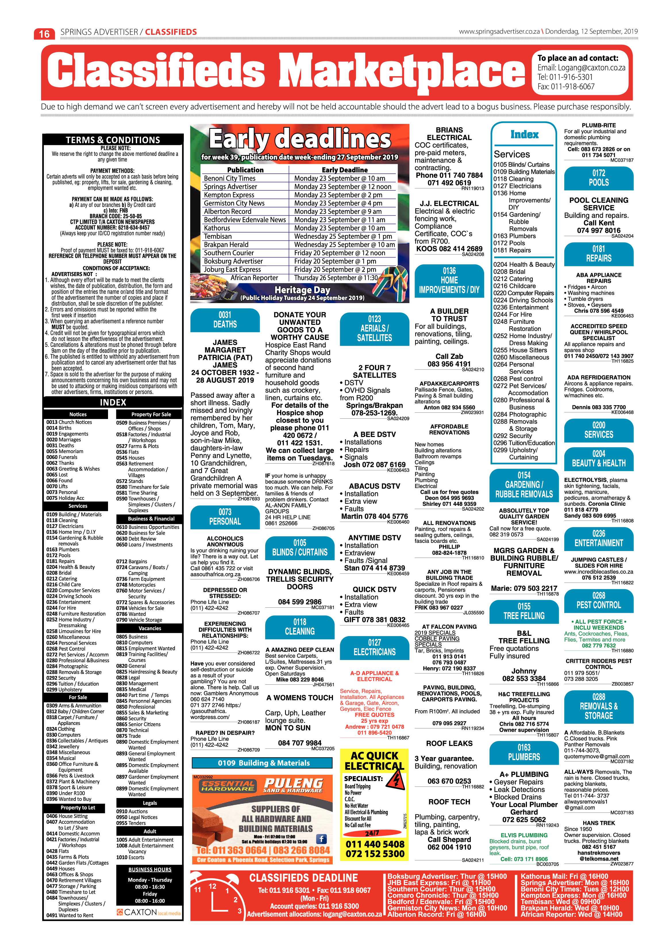 Springs Advertiser 12 September 2019 page 16