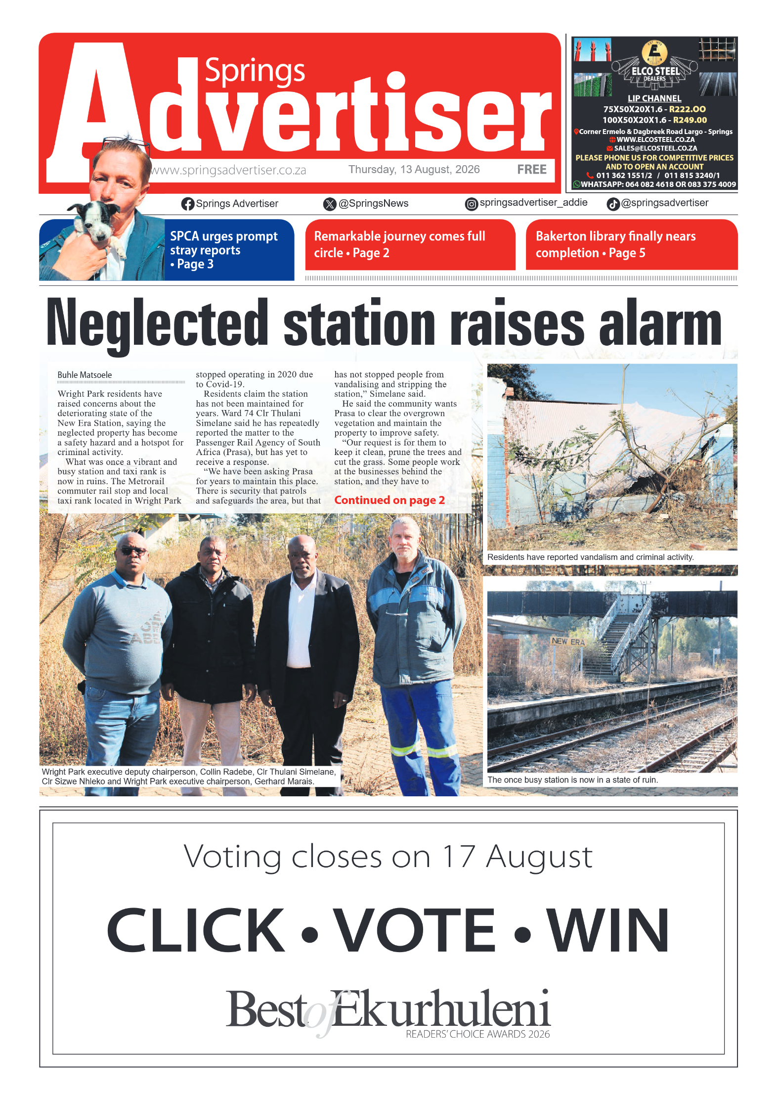 Springs Advertiser 13 August 2026 page 1