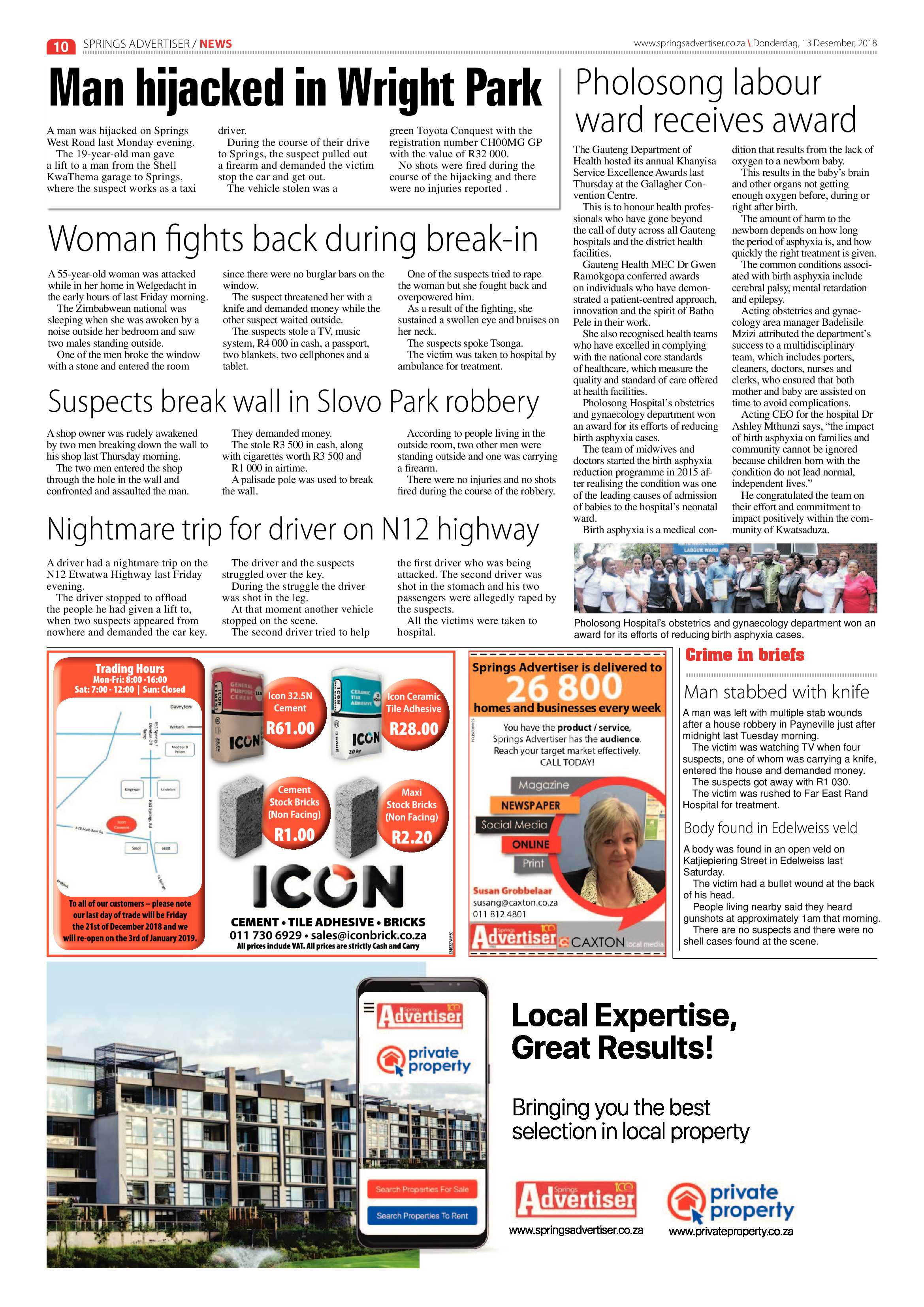 Springs Advertiser 13 December 2018 page 10
