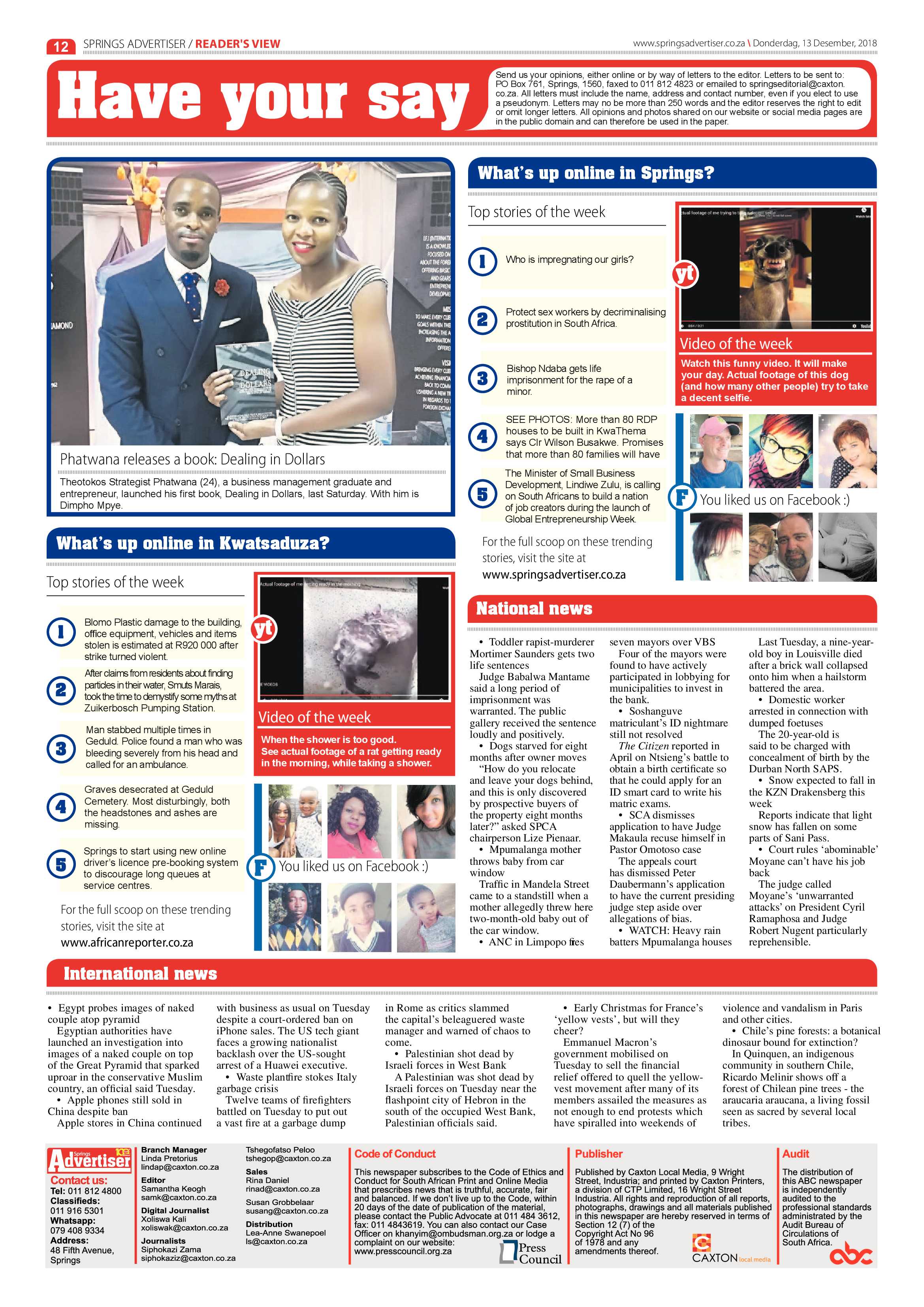 Springs Advertiser 13 December 2018 page 12