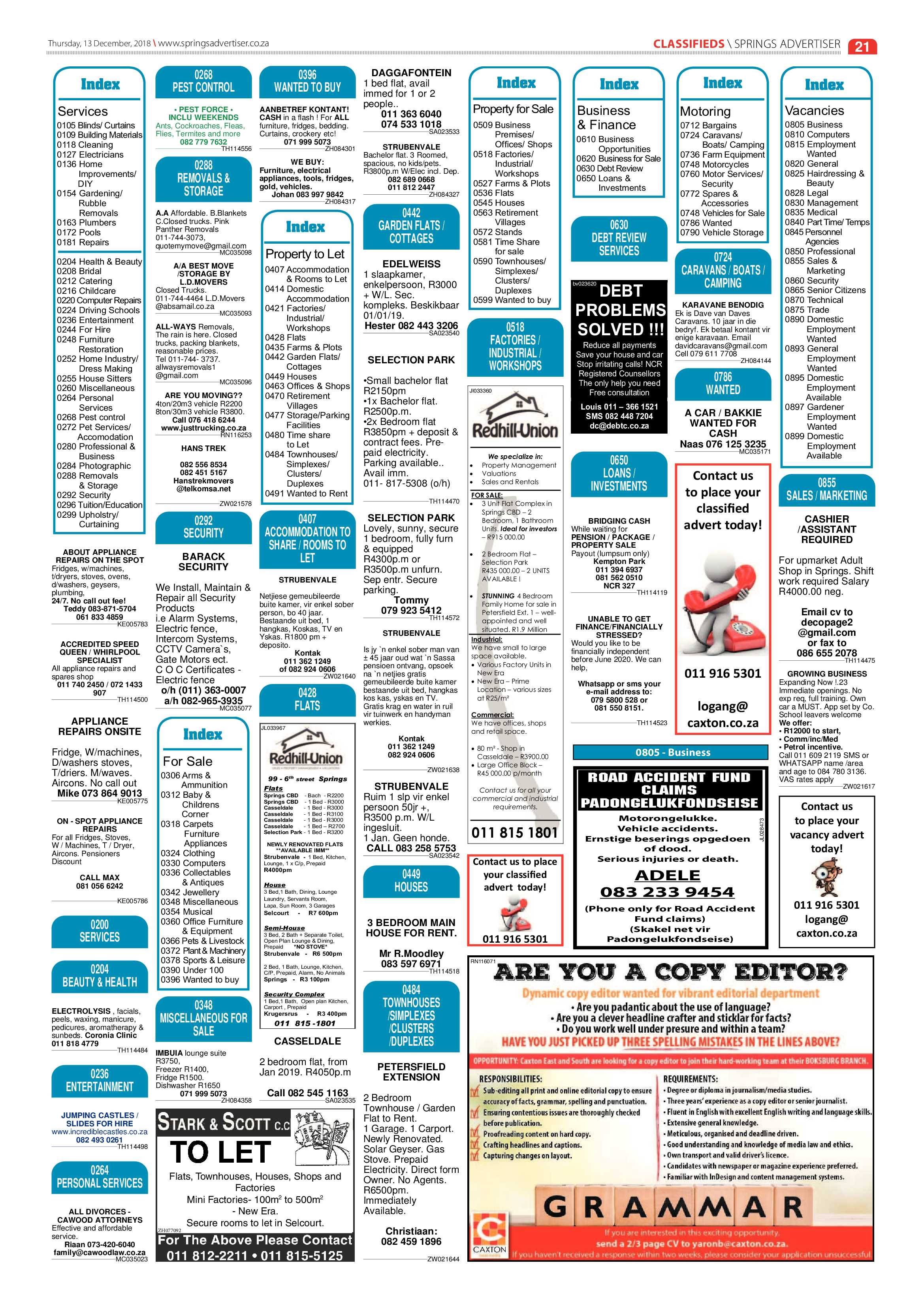 Springs Advertiser 13 December 2018 page 21