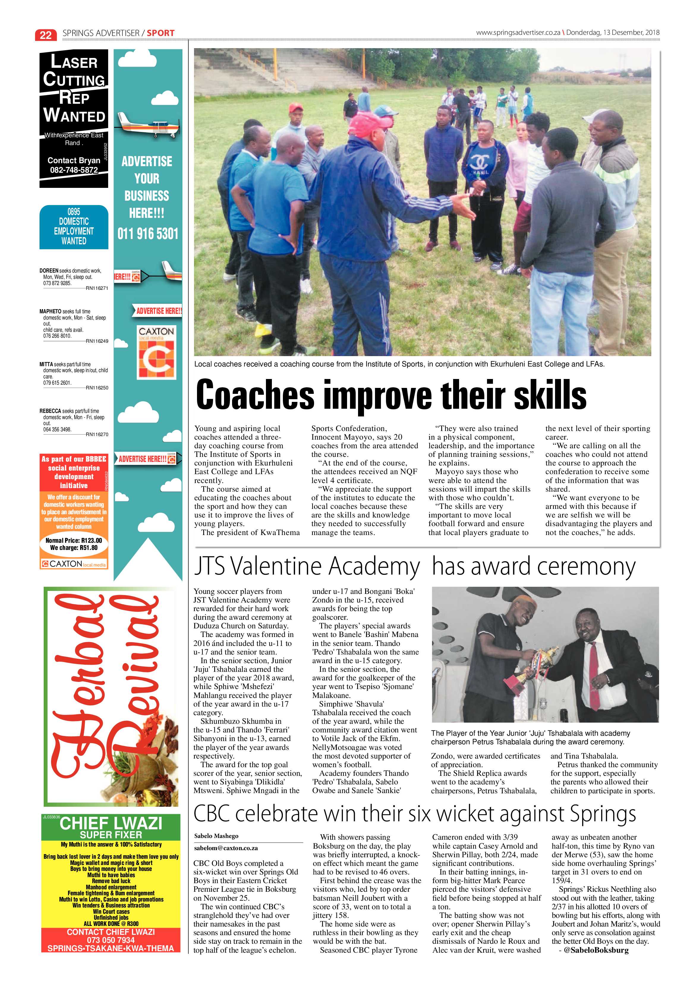 Springs Advertiser 13 December 2018 page 22