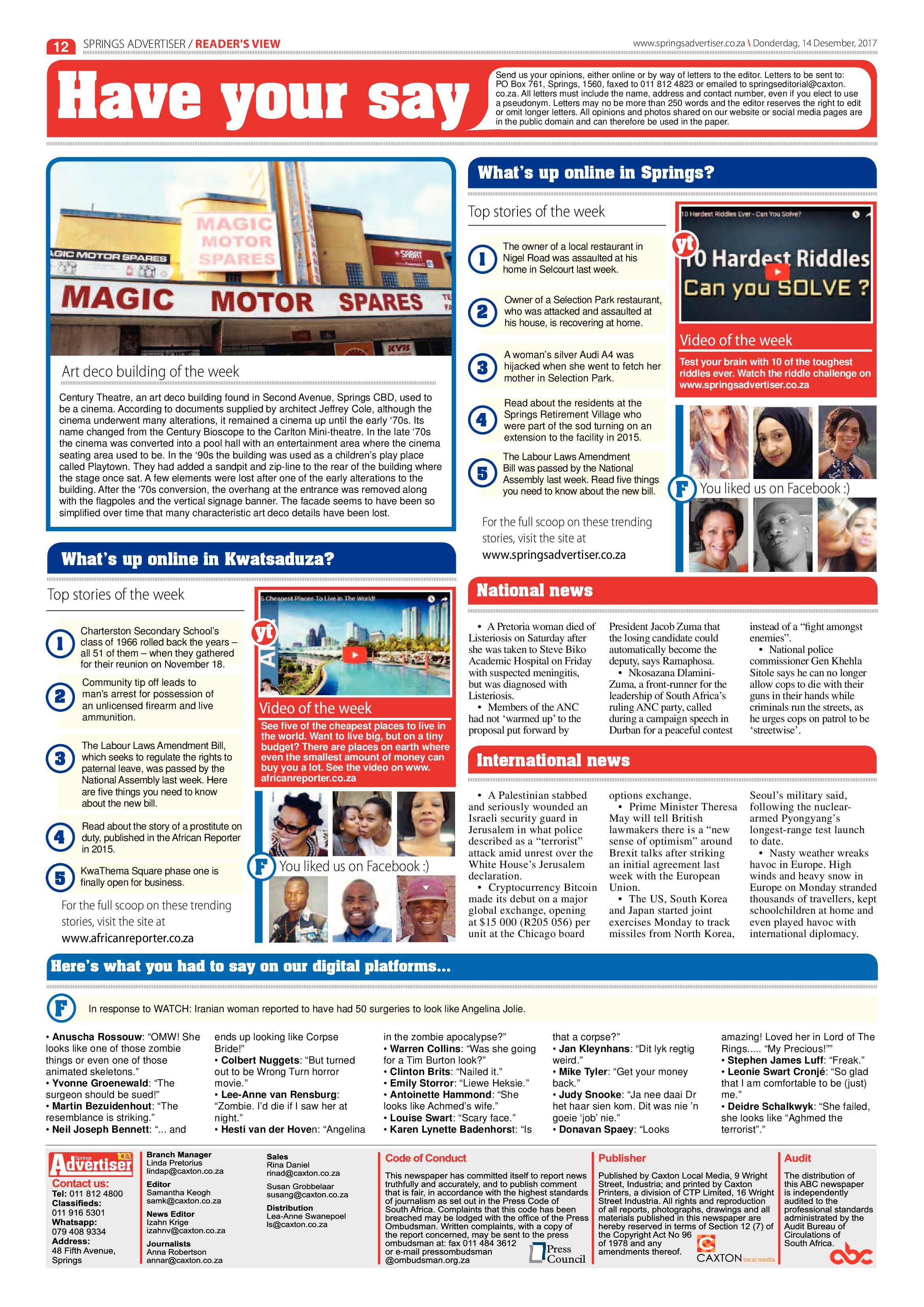 Springs Advertiser 14 December 2017 page 12