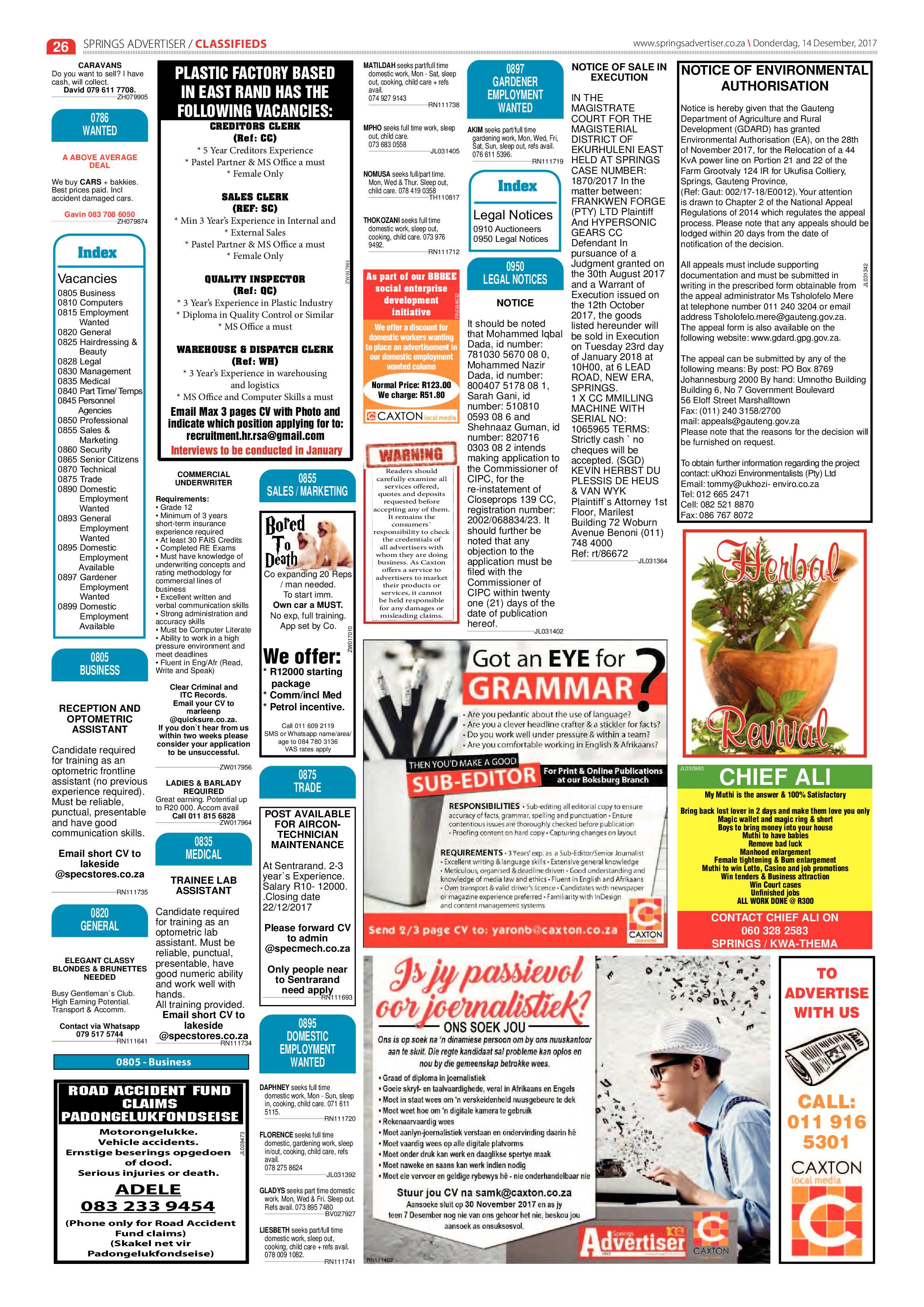 Springs Advertiser 14 December 2017 page 26