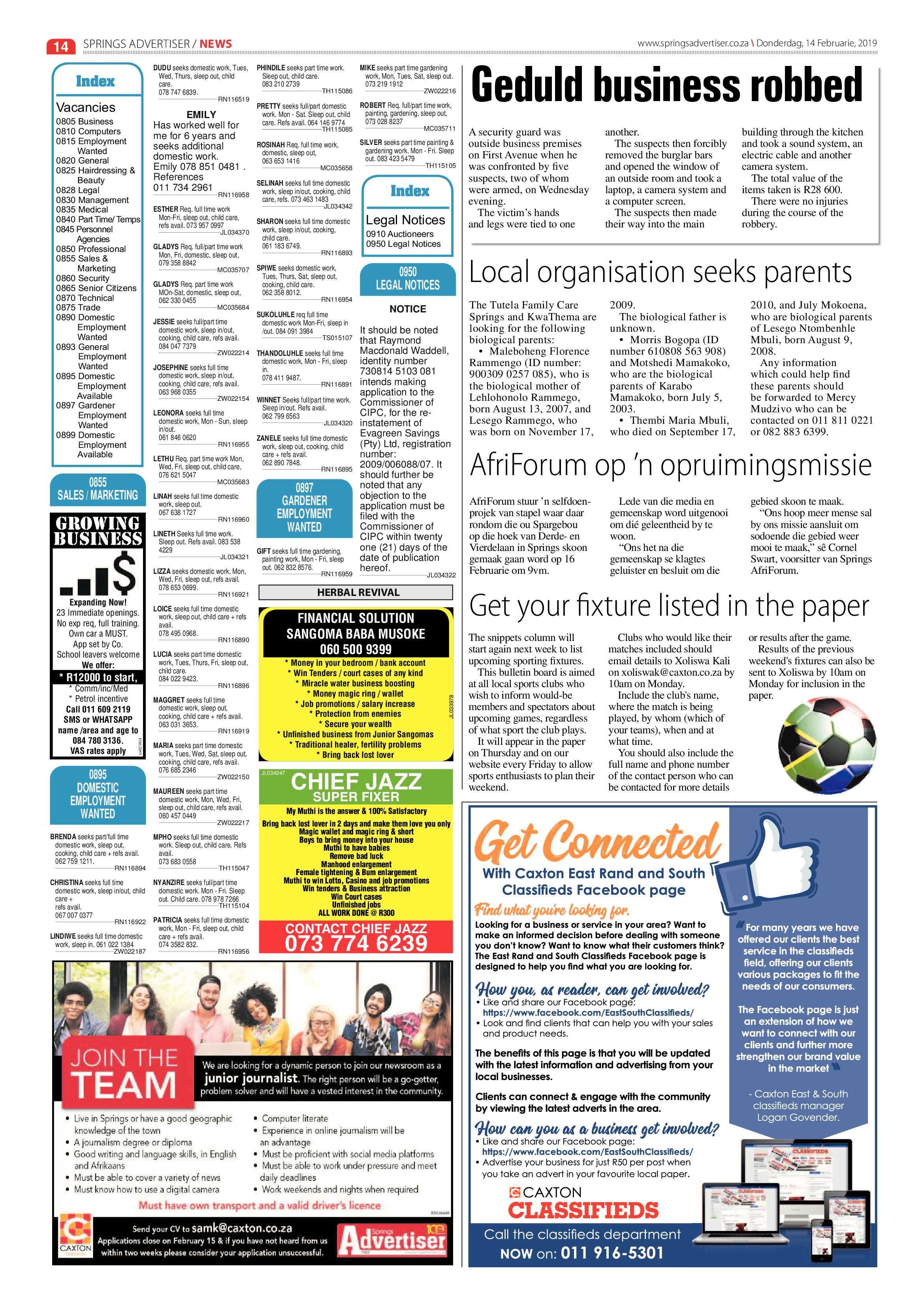 Springs Advertiser 14 February 2019 page 14