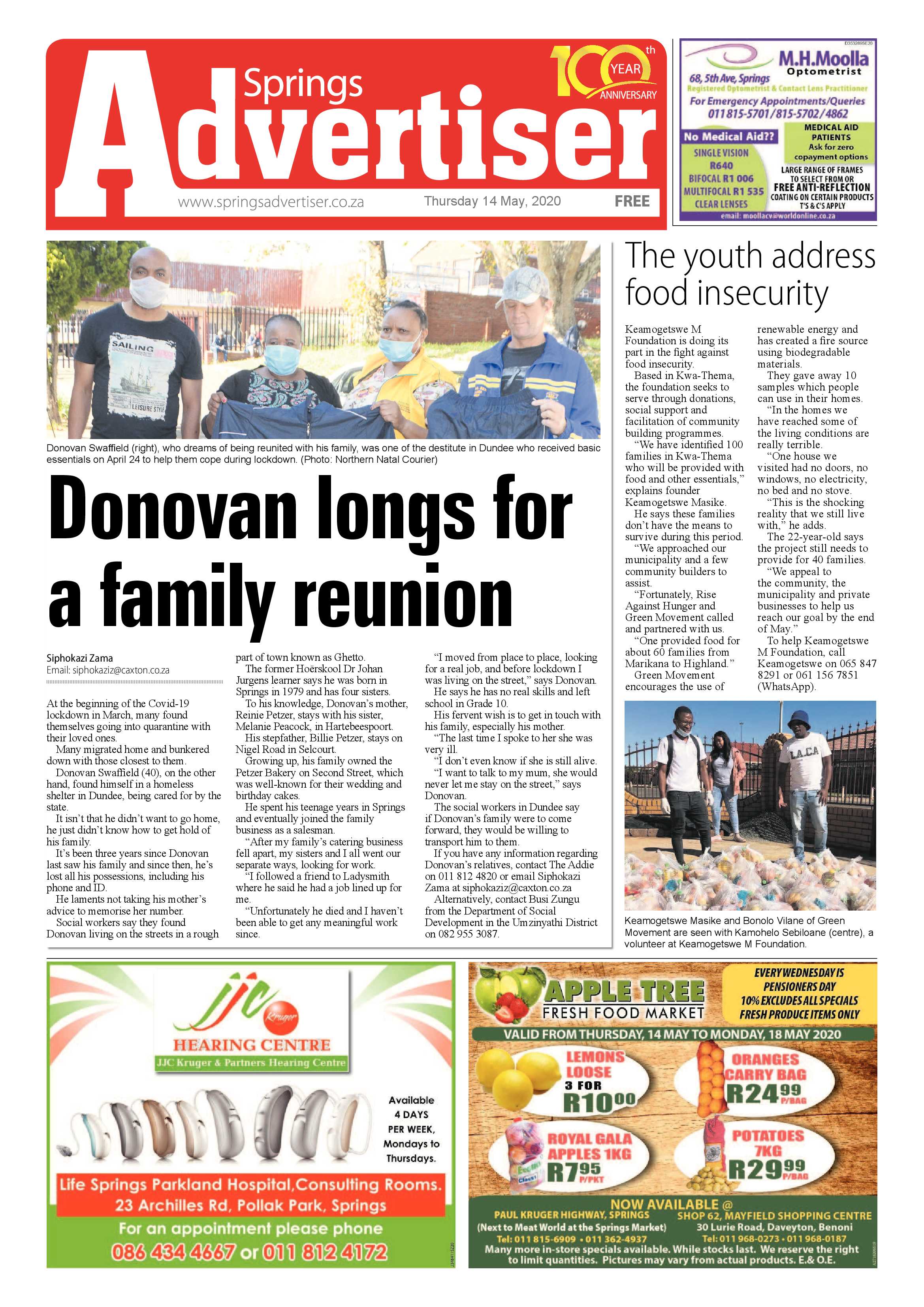 Springs Advertiser 14 May 2020 page 1