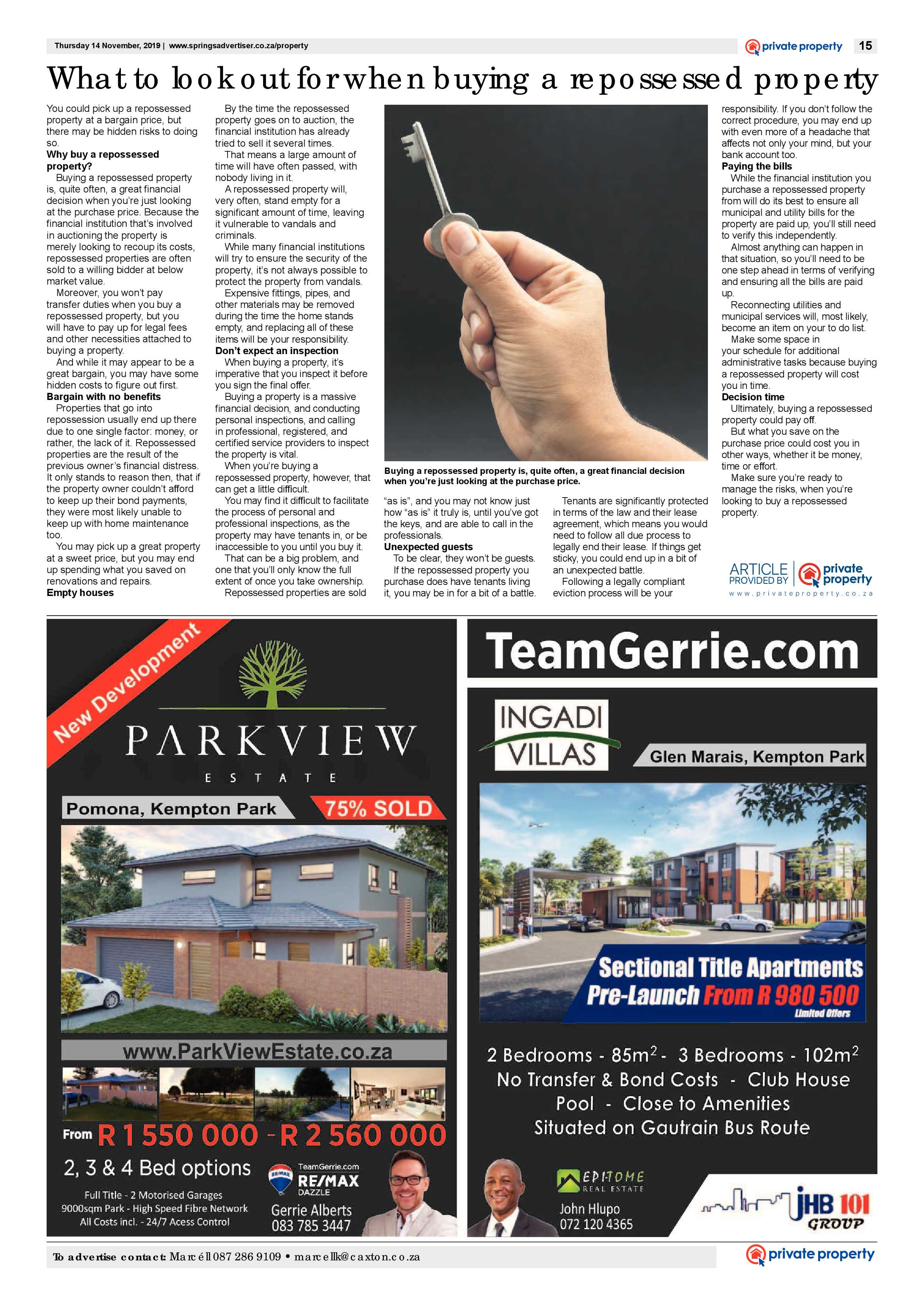 Springs Advertiser 14 November 2019 page 15