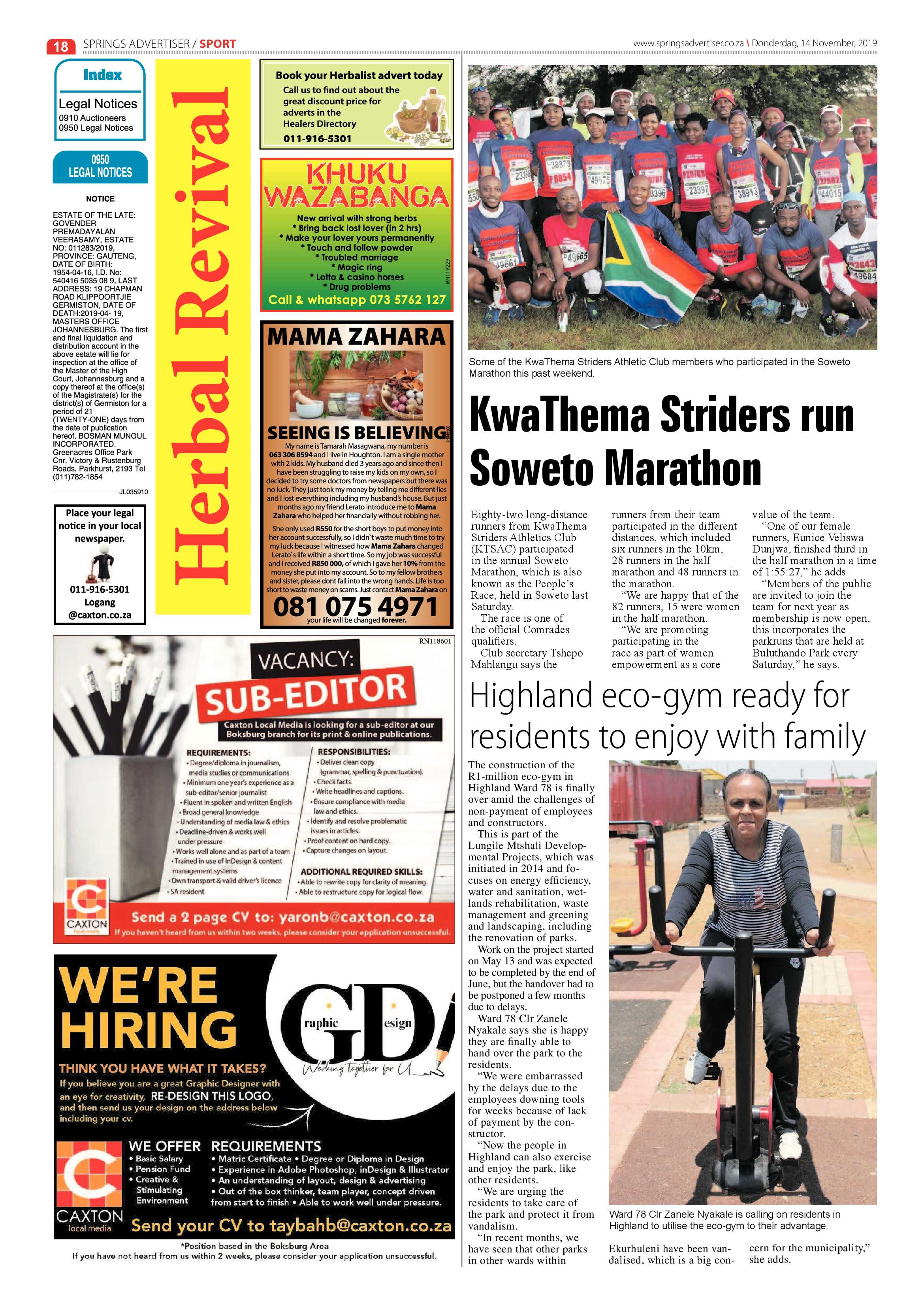 Springs Advertiser 14 November 2019 page 18