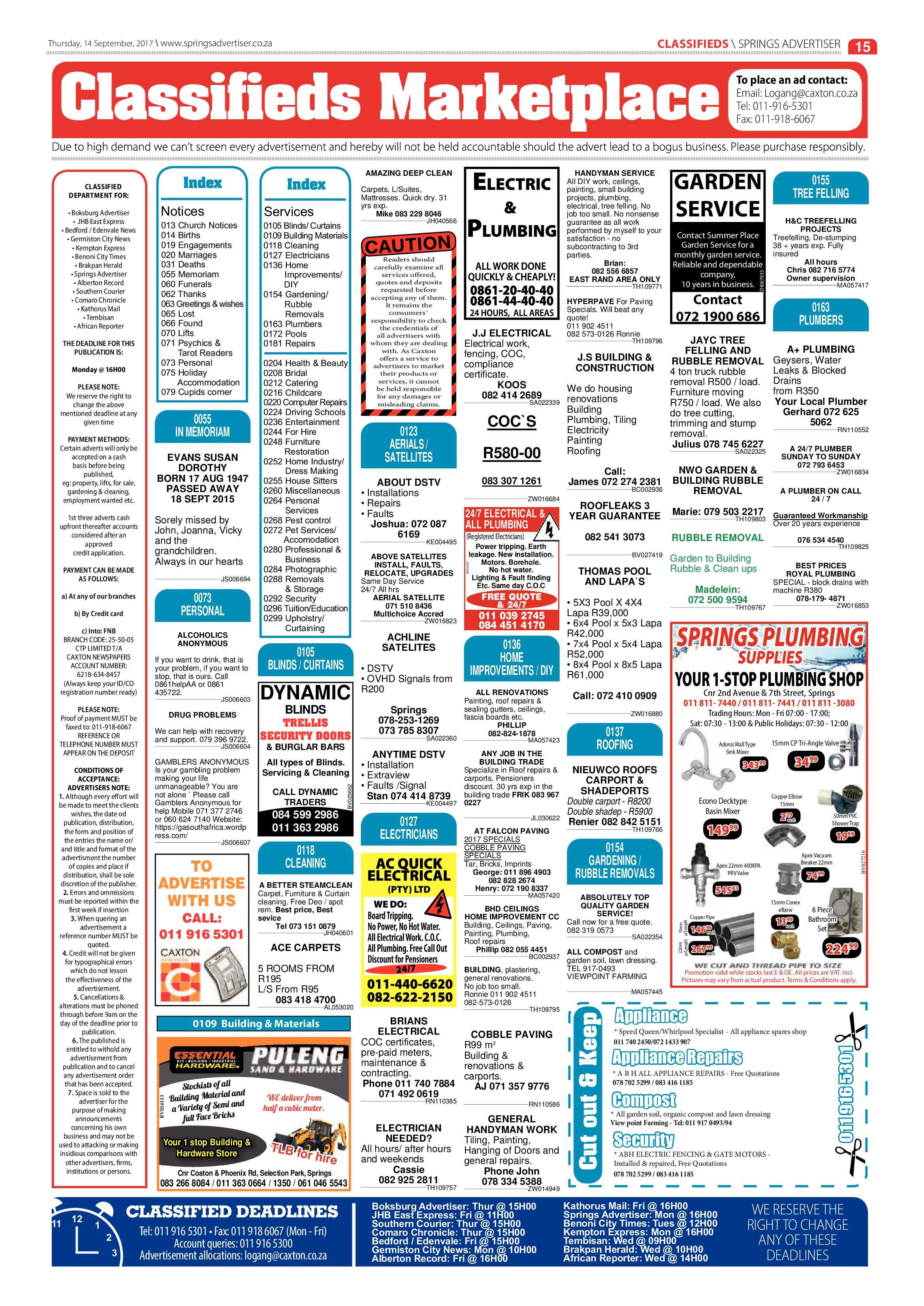 Springs Advertiser 14 September 2017 page 15