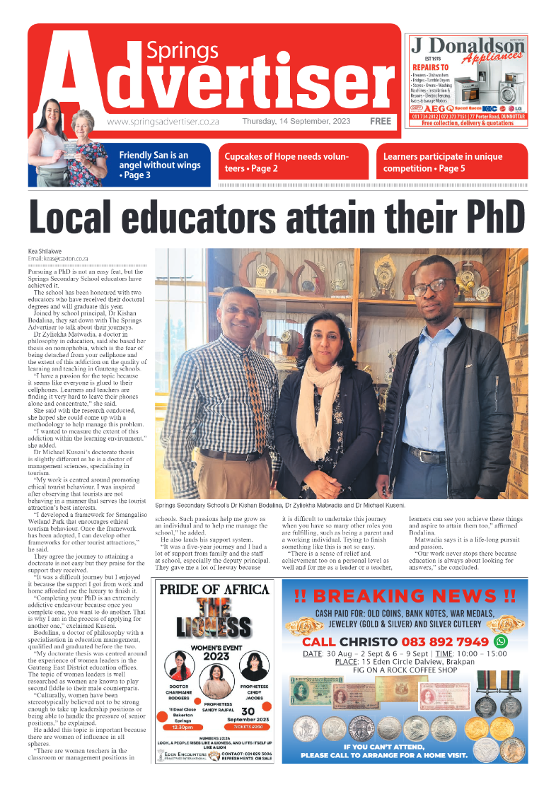 Springs Advertiser 14 September 2023 page 1