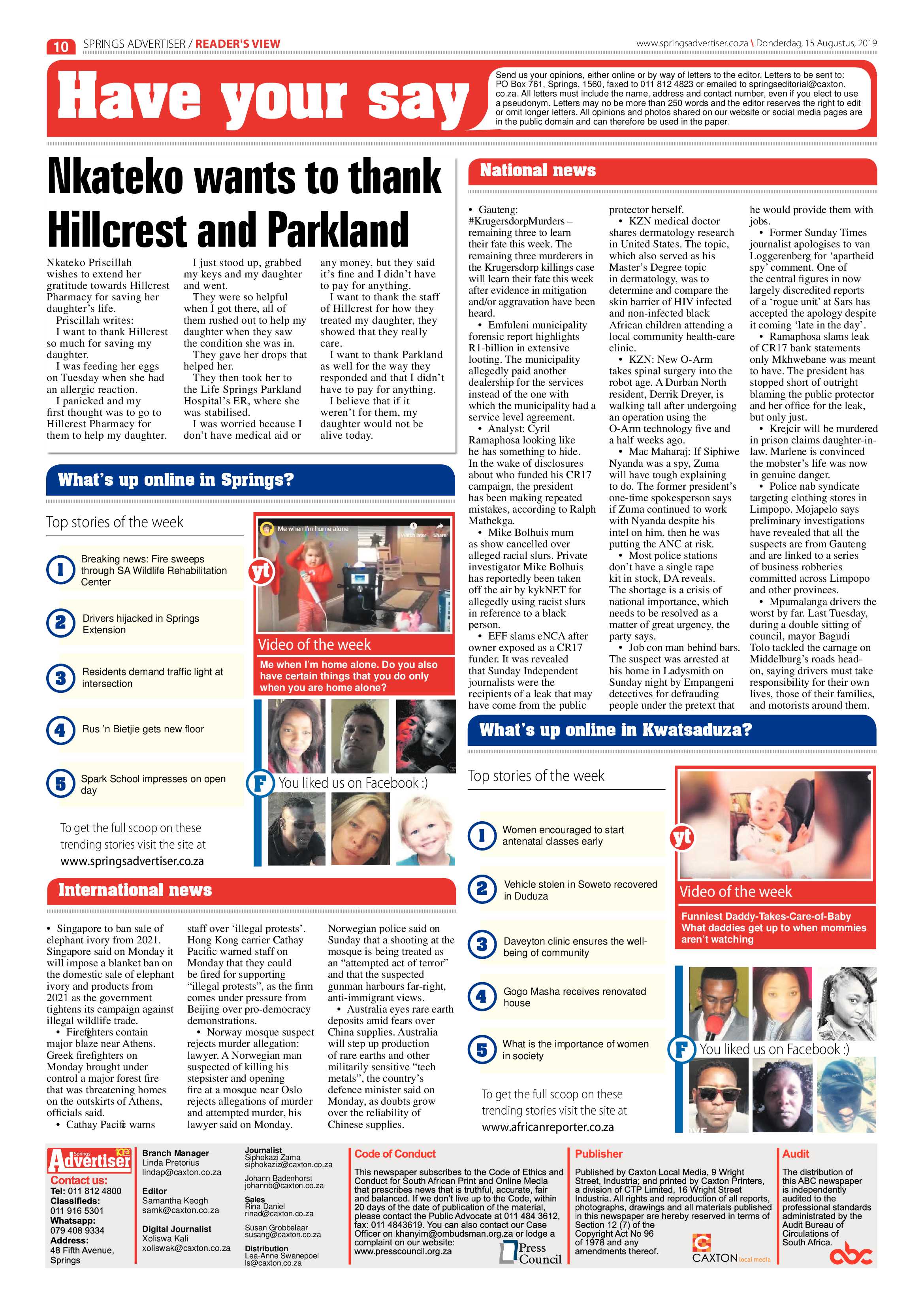 Springs Advertiser 15 August 2019 page 10